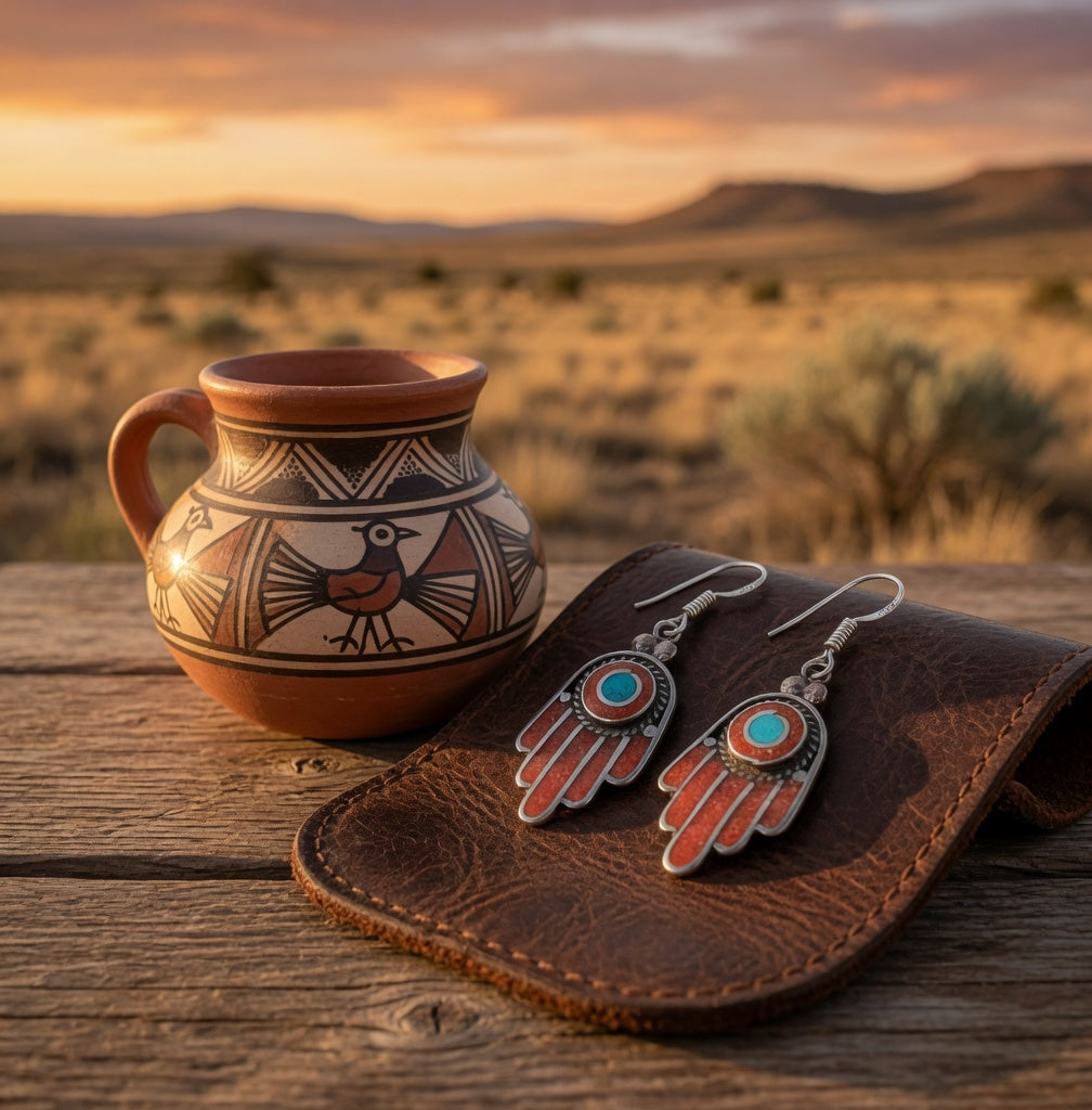 Coral Dangle Earrings with Turquoise Center – Southwest Style