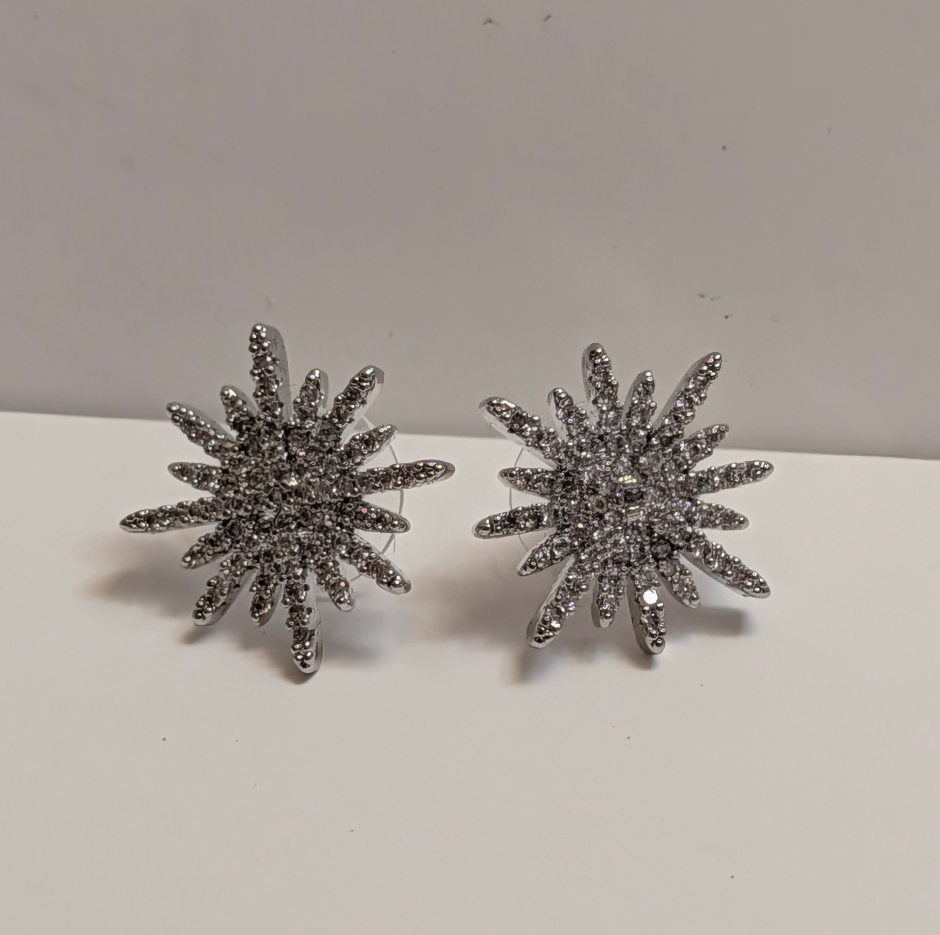 Silver Round CZ Star Earrings