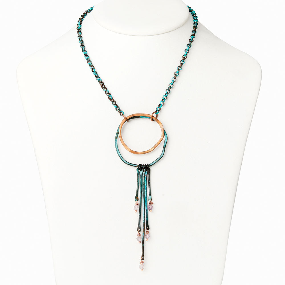 Amethyst Riviera Sterling Oxidized Lacquer Copper & Turquoise Necklace 20"