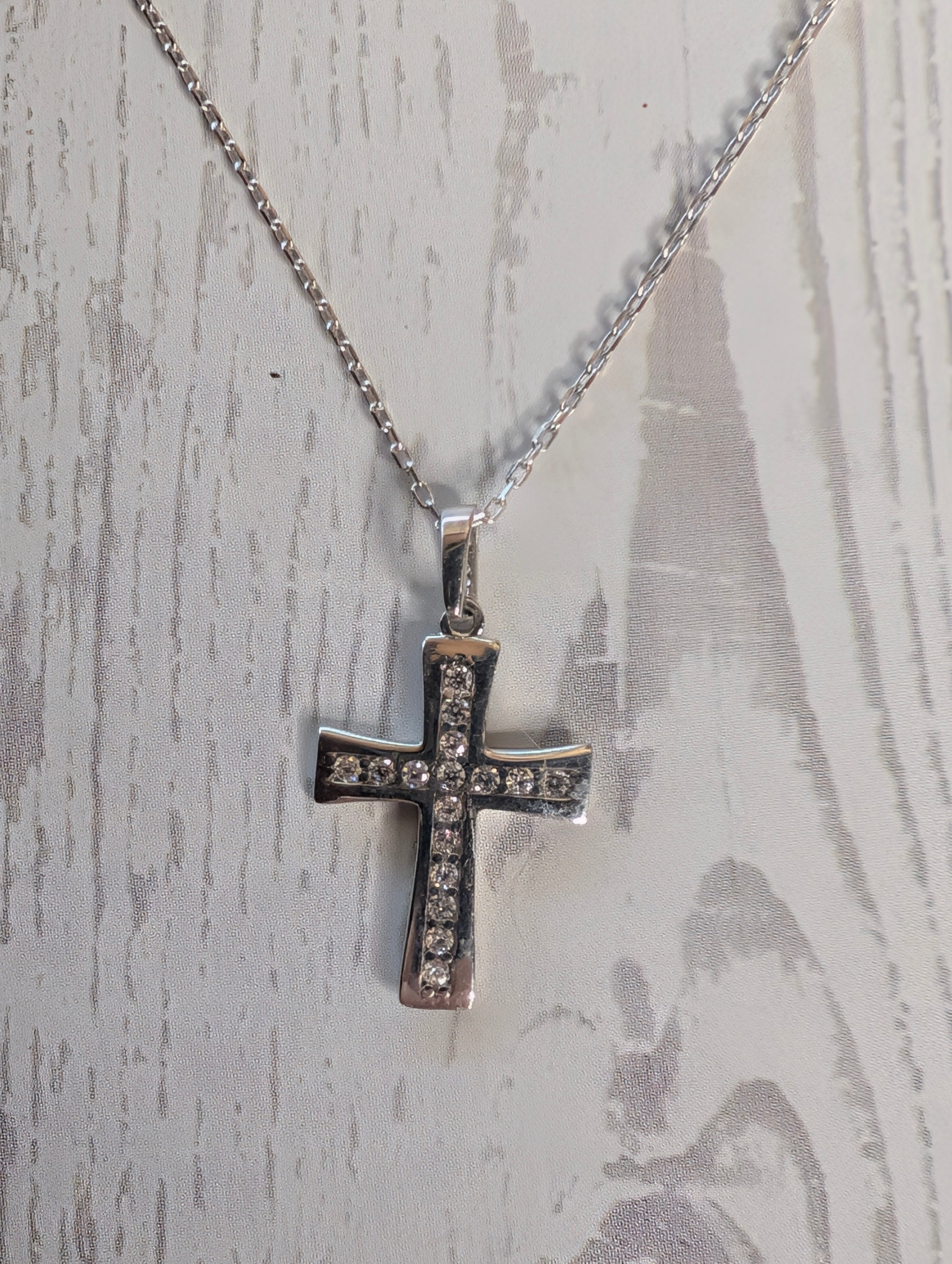 Sterling Silver CZ Paved Cross Pendant Necklace