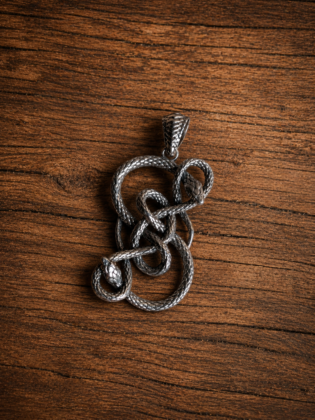 Sterling Silver Round Two Connected Snakes Pendant With 18k Gold Accents