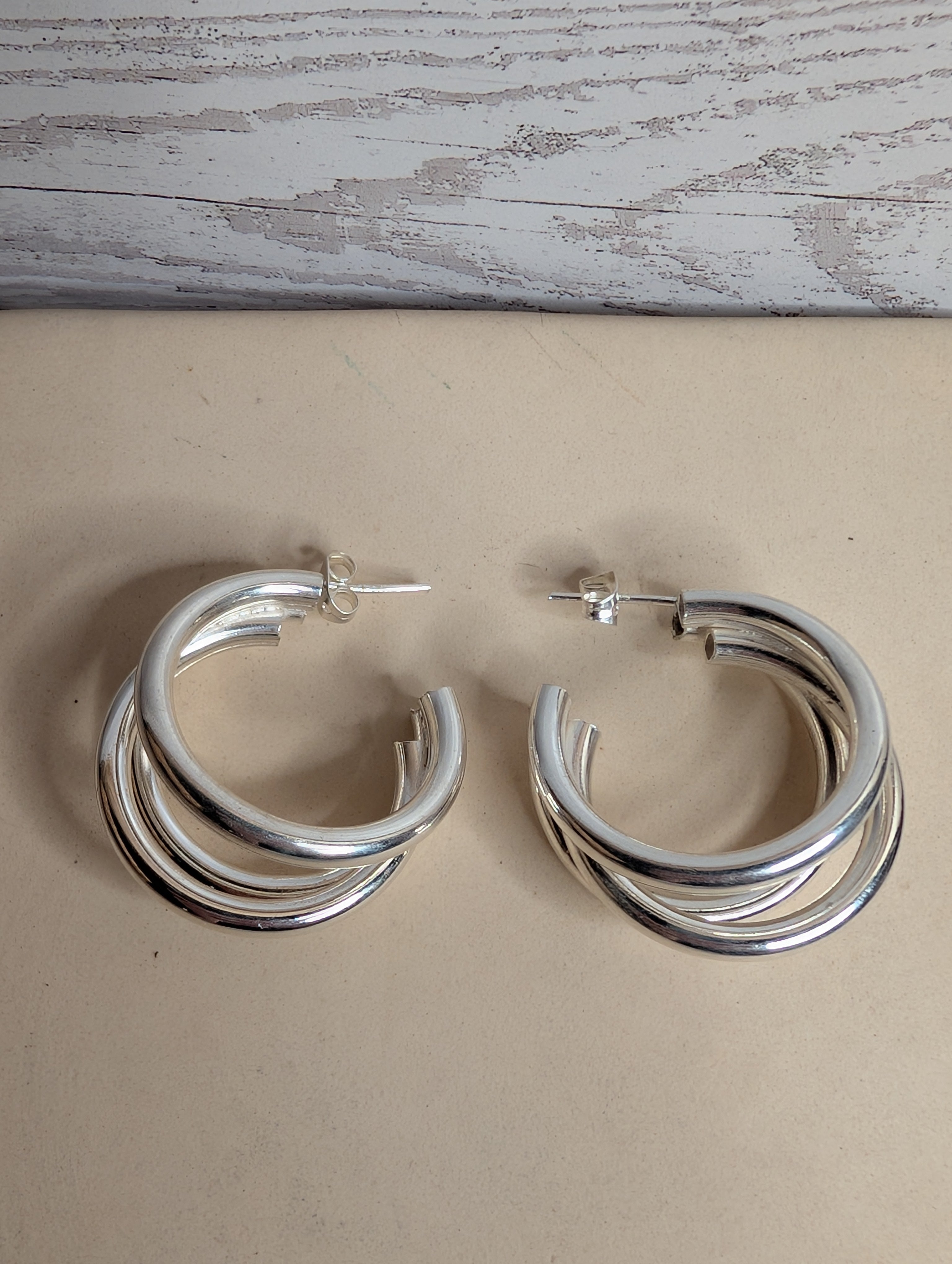 Sterling Silver Ribbed Tube Multi-Band Hoop Earrings