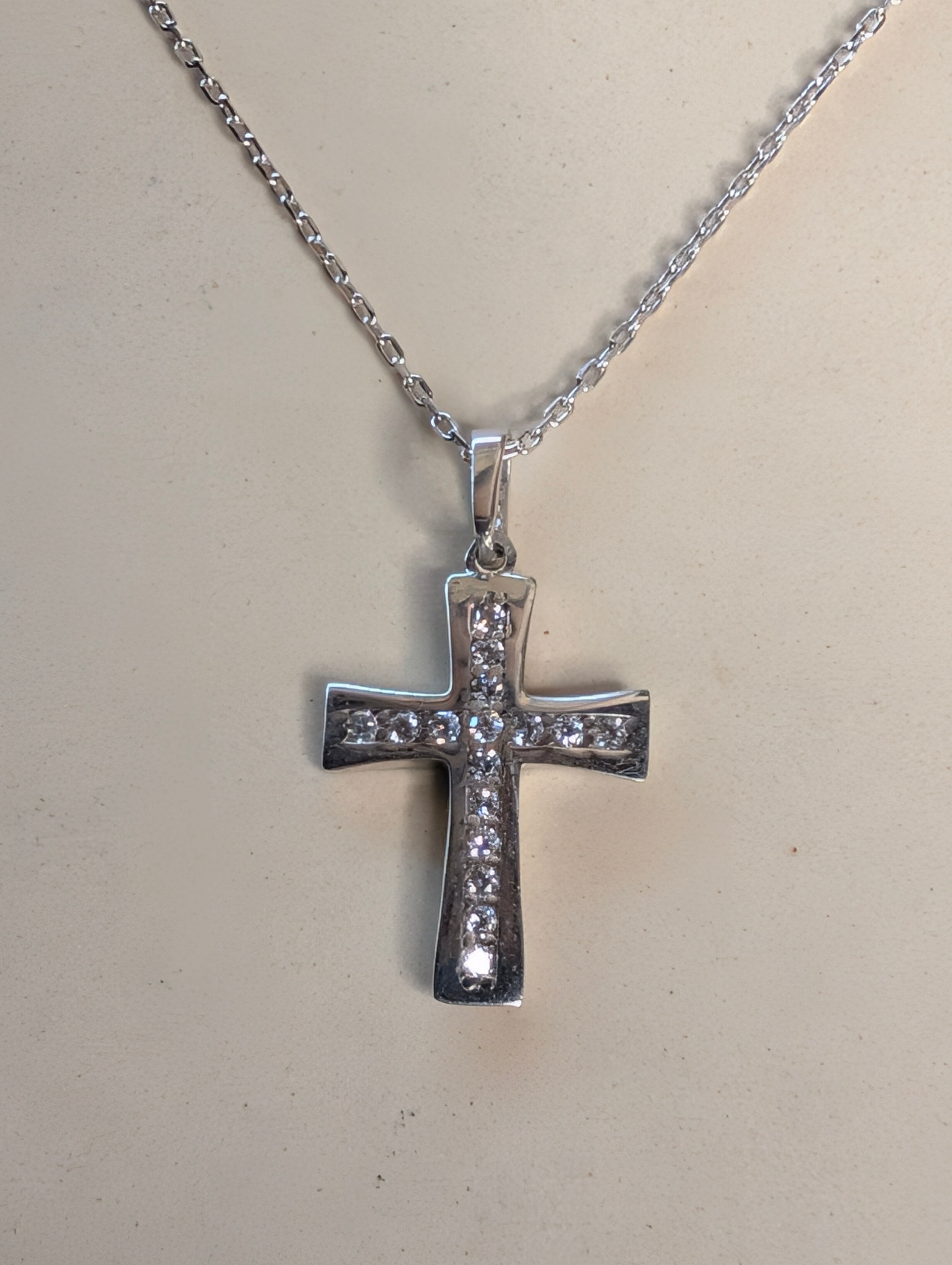 Sterling Silver CZ Paved Cross Pendant Necklace