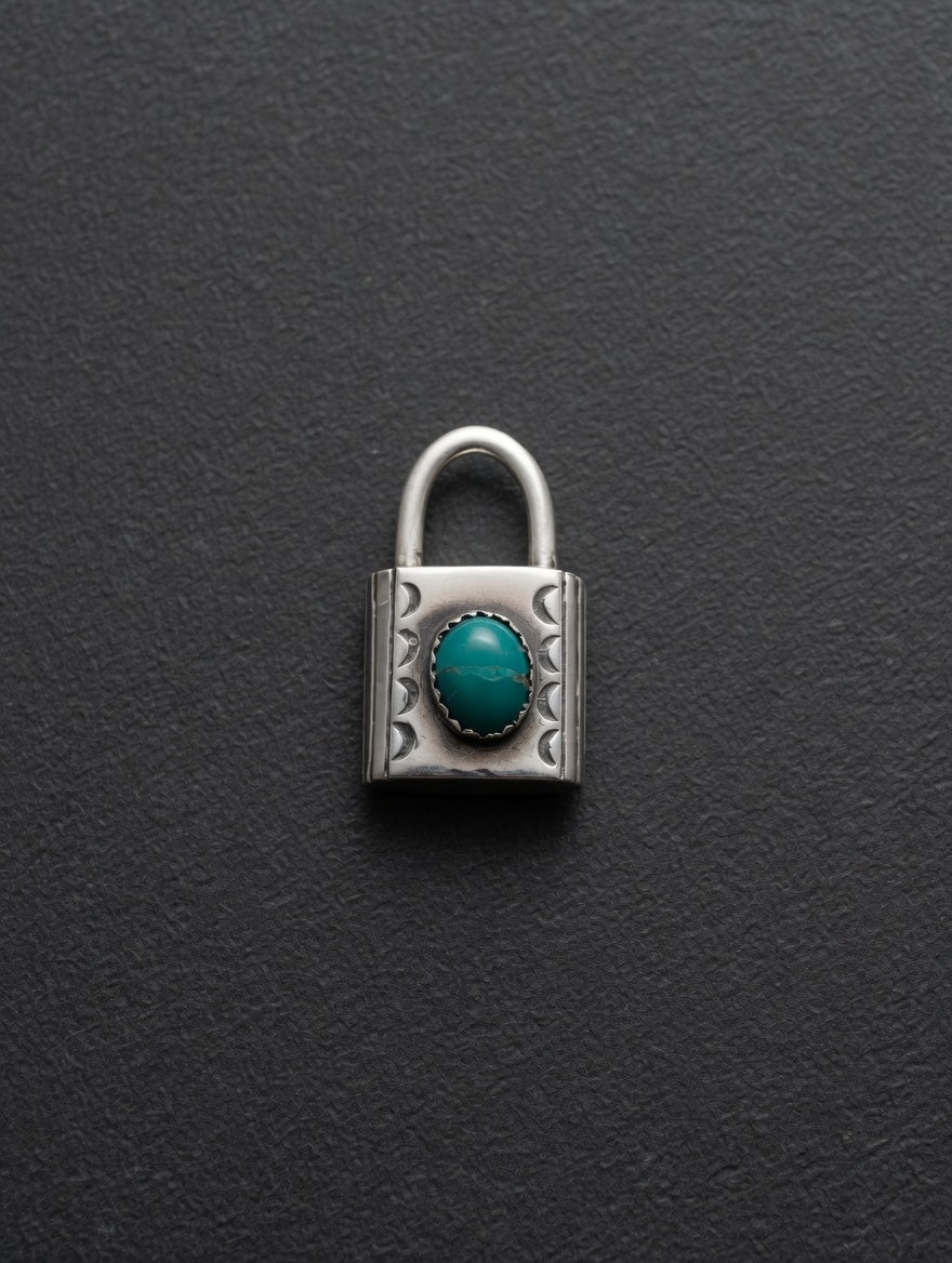 Sterling Silver Padlock Pendant with Turquoise Stone Accent