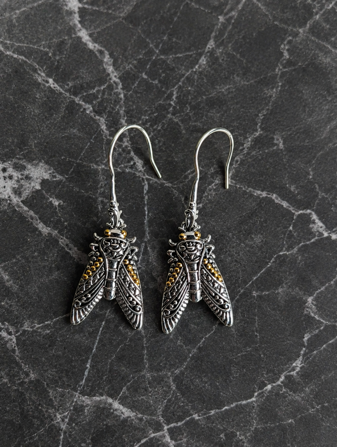 Sterling Silver Cicada Earrings With 18k Gold Accents