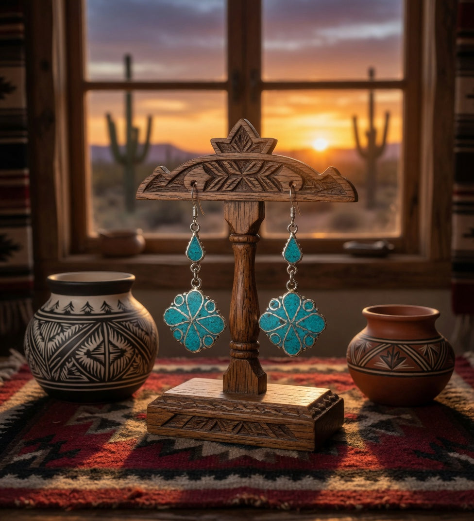 Turquoise & Silver Southwestern Dangle Earrings