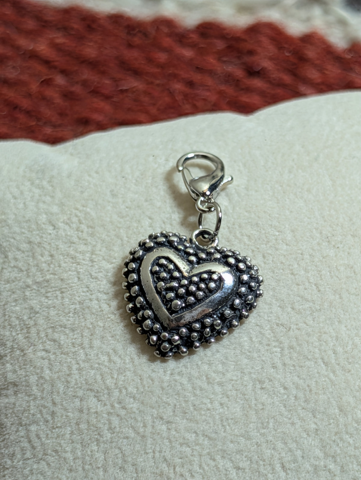 Handcrafted Textured Heart Charm Sterling Silver