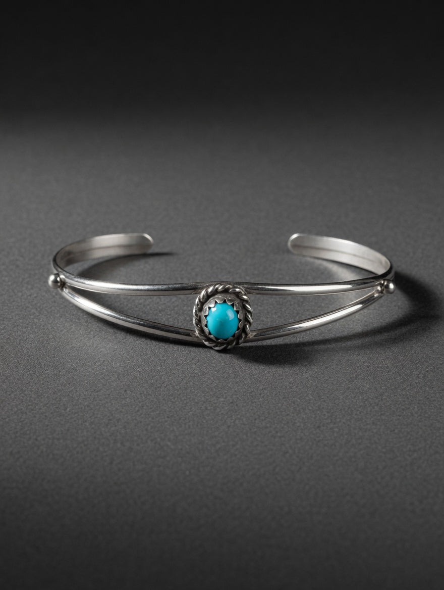 Handcrafted Sterling Silver Turquoise Kid's Cuff Bracelet