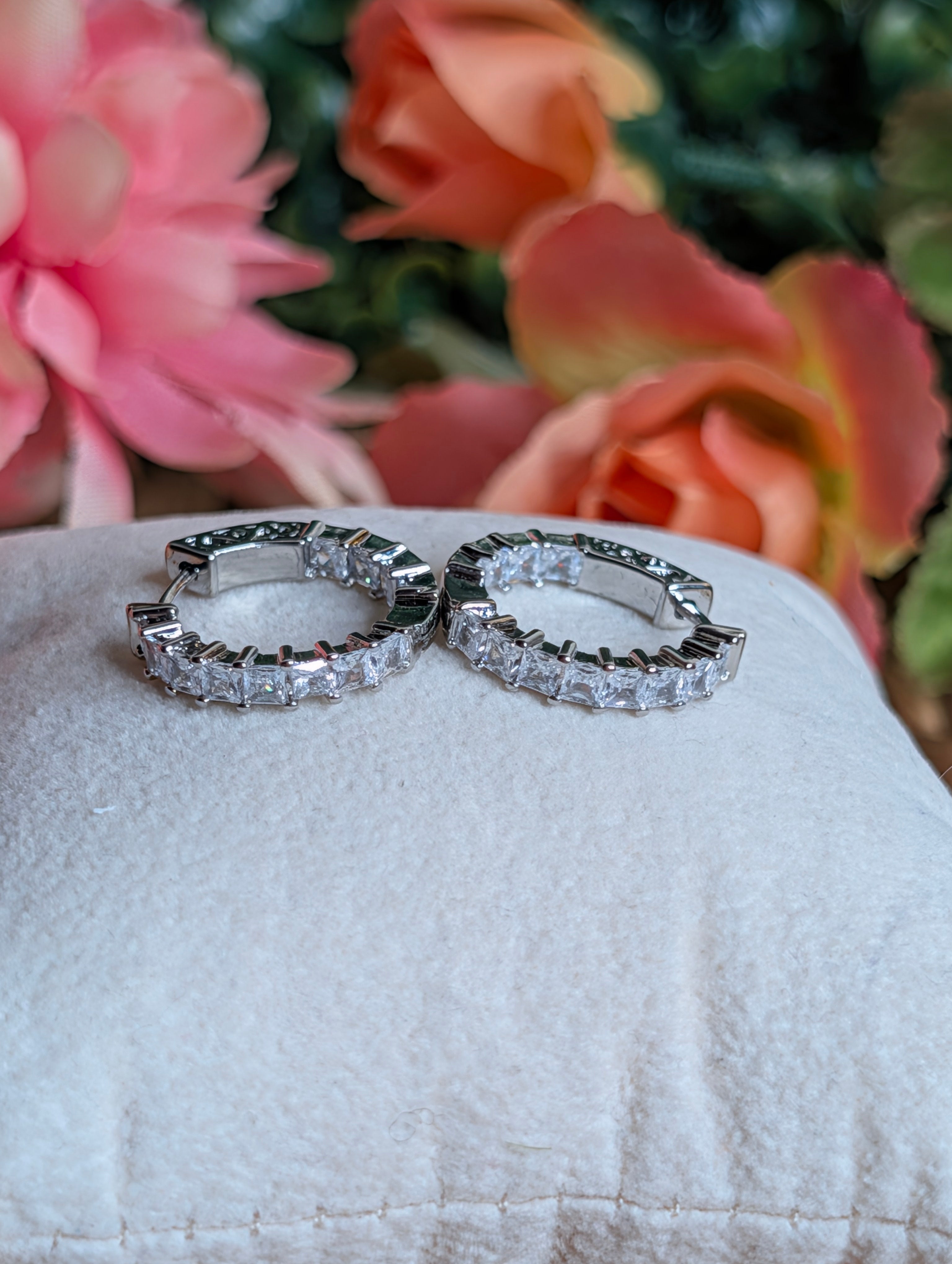 Silver CZ Small Huggie Hoop Earrings