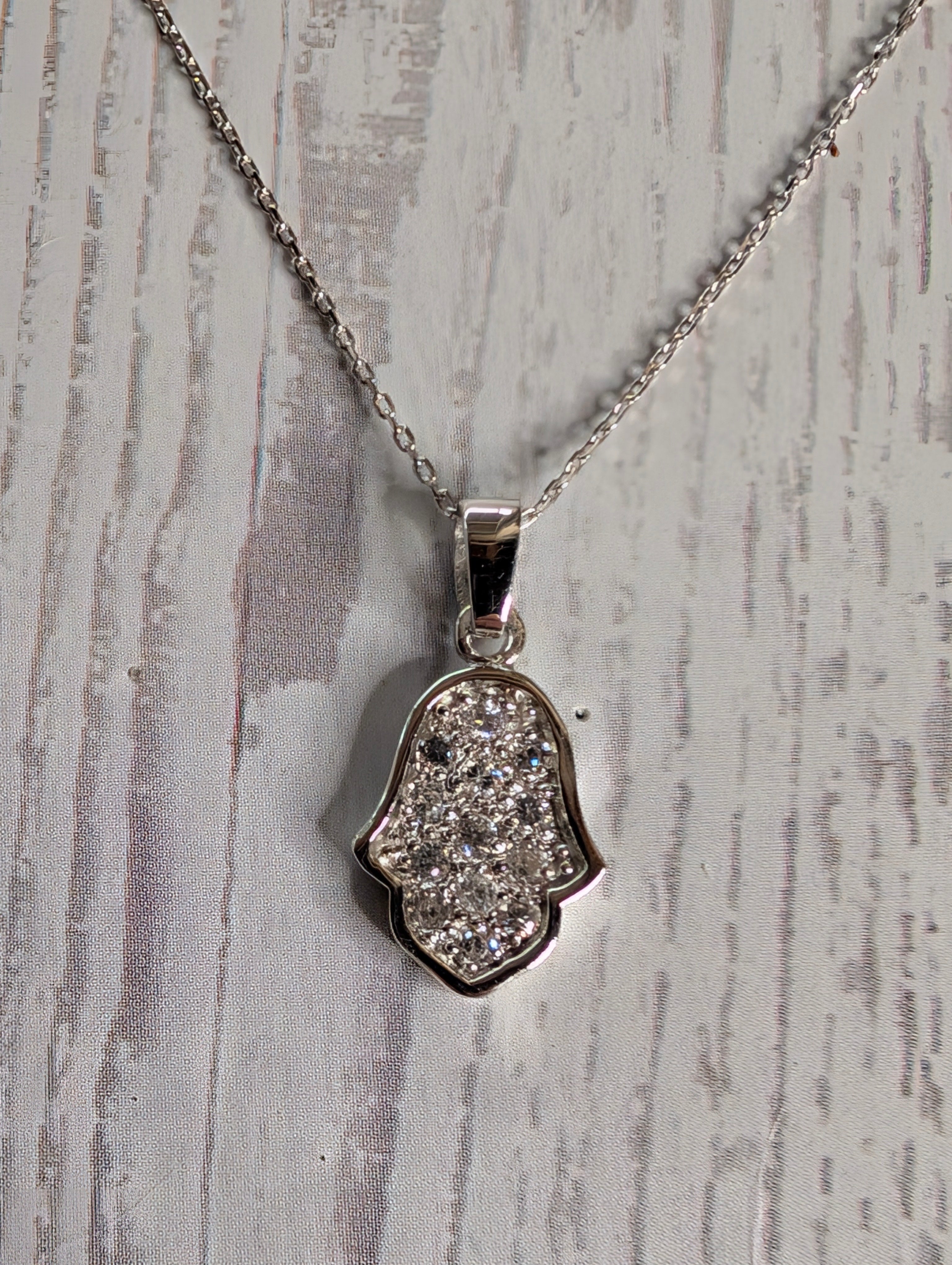 Sterling Silver CZ Protective Hamsa Hand Necklace