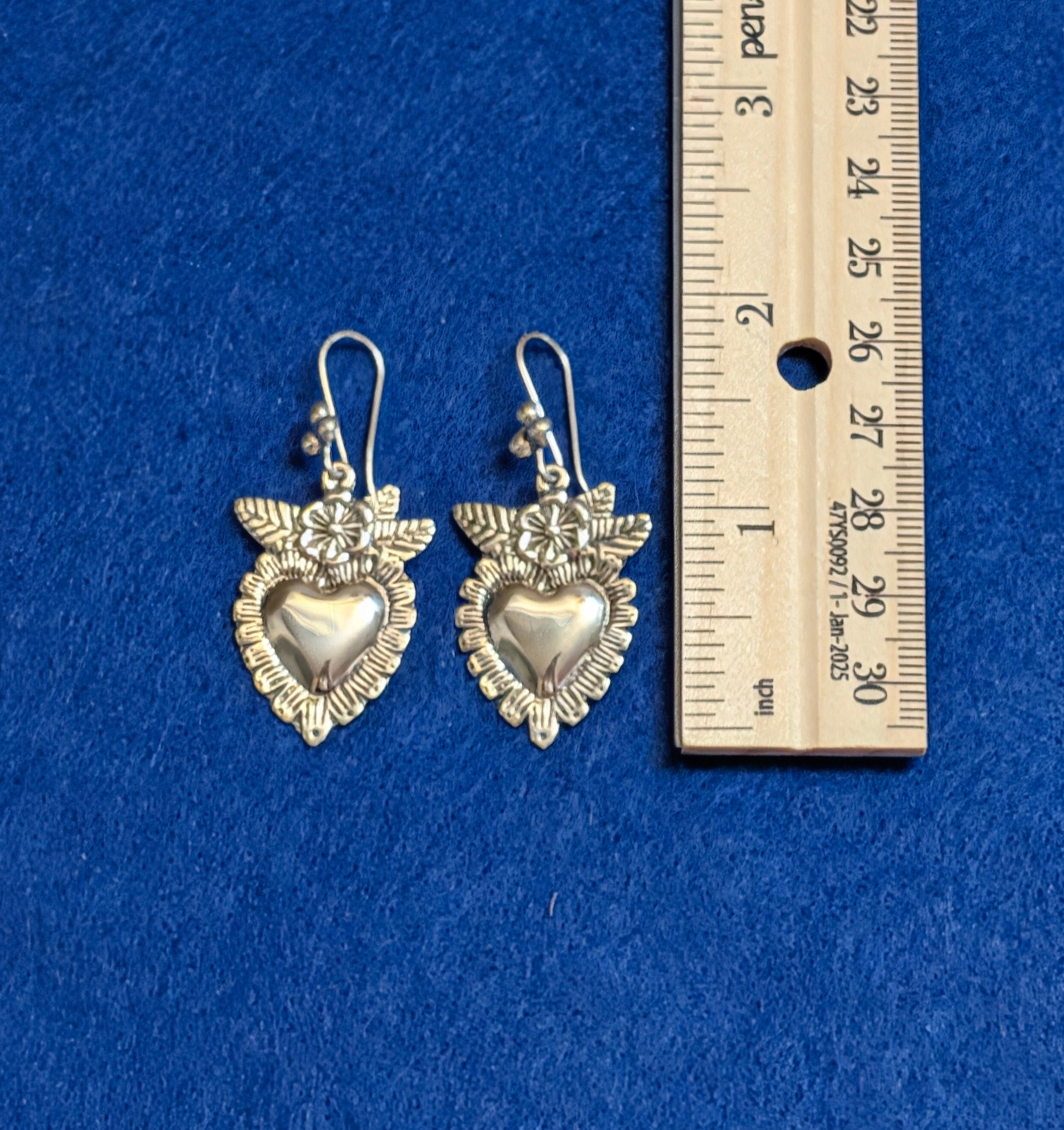 Sterling Silver Heart & Flower Hook Earrings