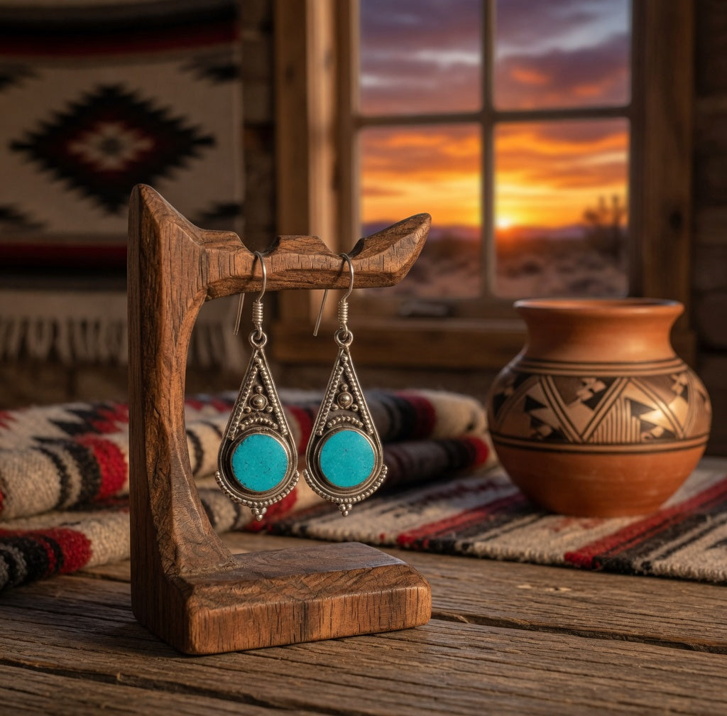 Turquoise Teardrop Dangle Earrings – Vintage-Inspired Silver Statement