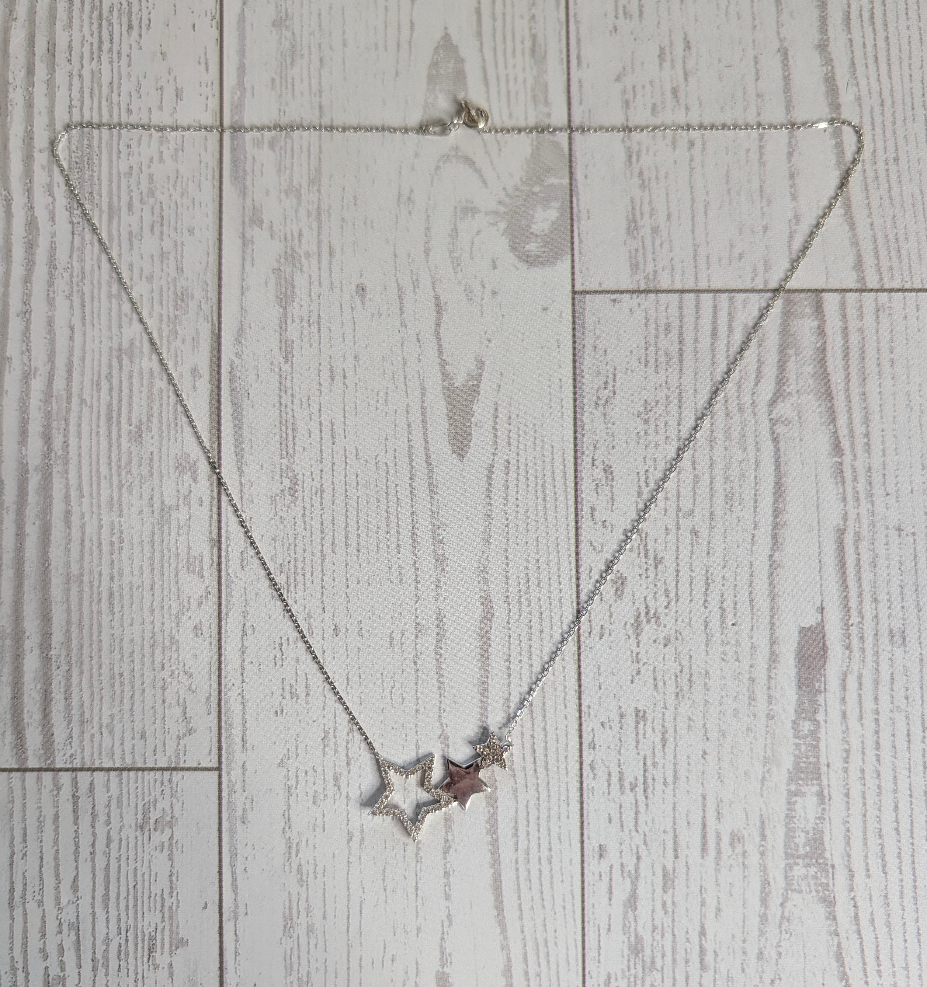 Sterling Silver Three Star CZ Silhouette Pendant Necklace