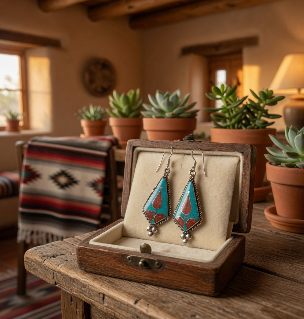 Coral & Turquoise Dangle Earrings with Triple Bead Drop