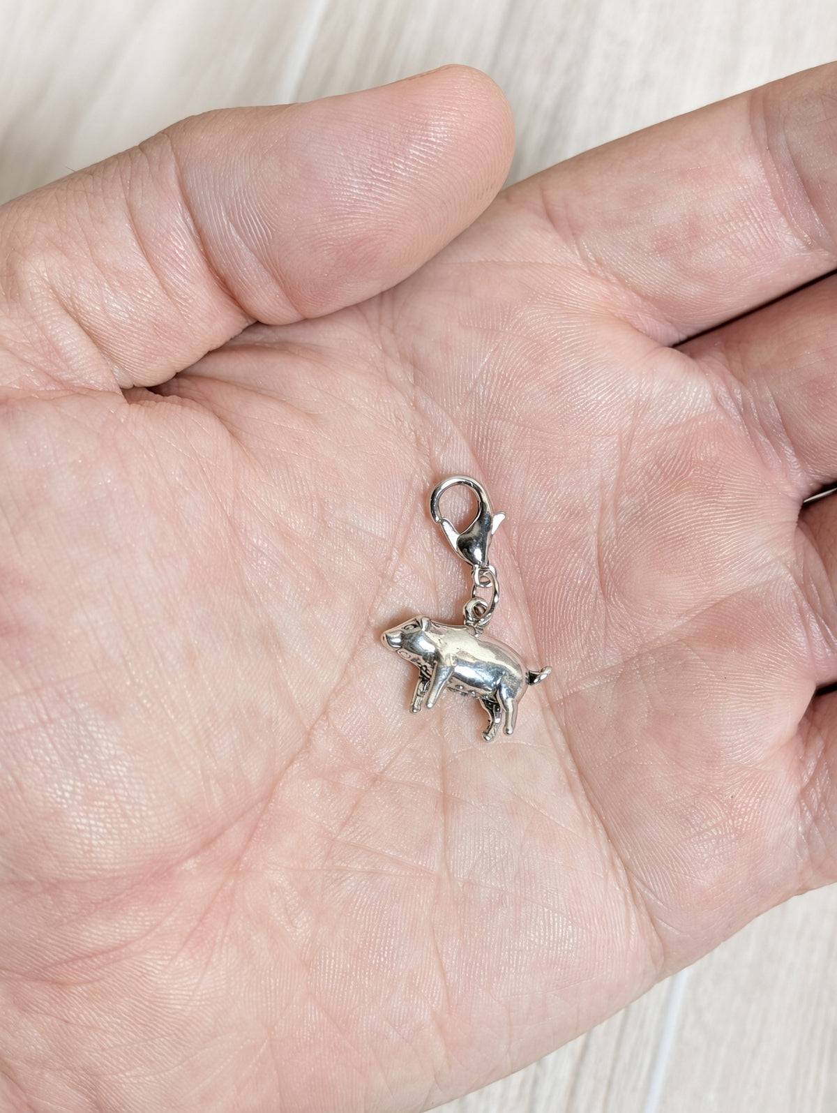 Handcrafted Pig Charm Sterling Silver