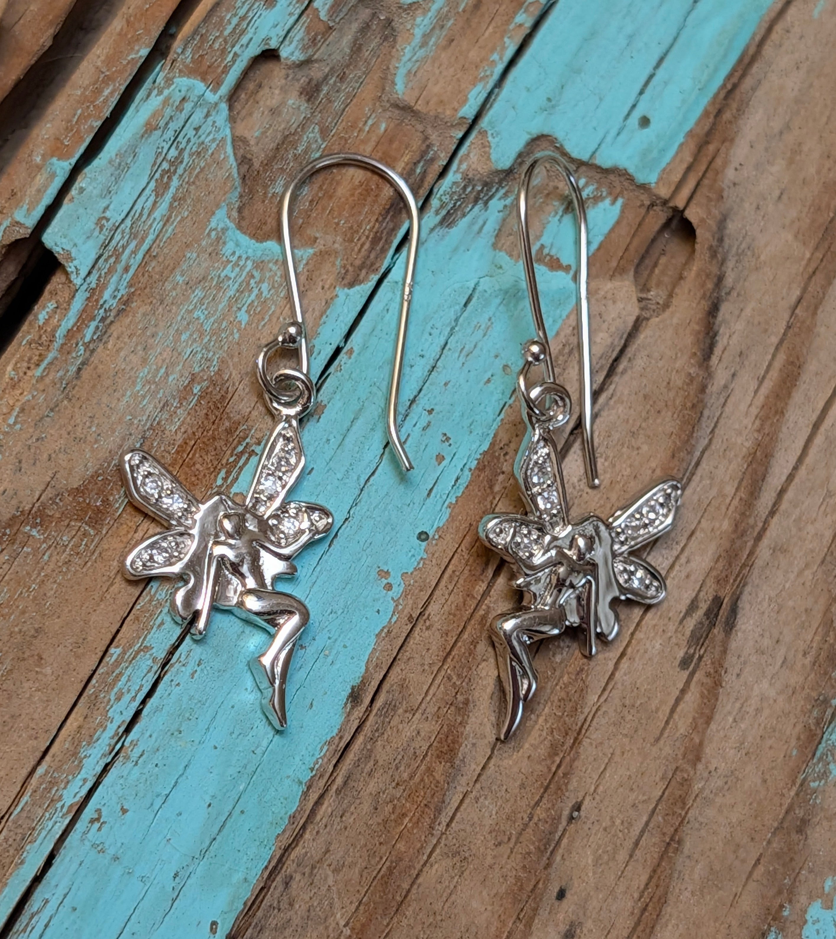 Sterling Silver & CZ Fairy Woman Wire Earrings