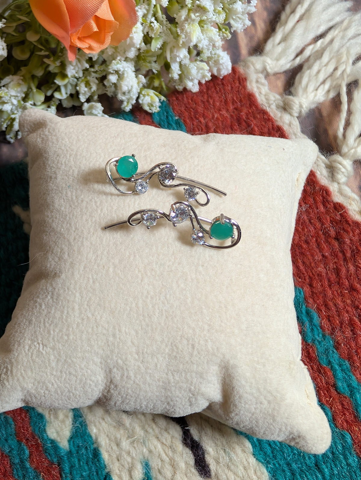 Emerald Ear Vine Earrings in Sterling Silver set 2