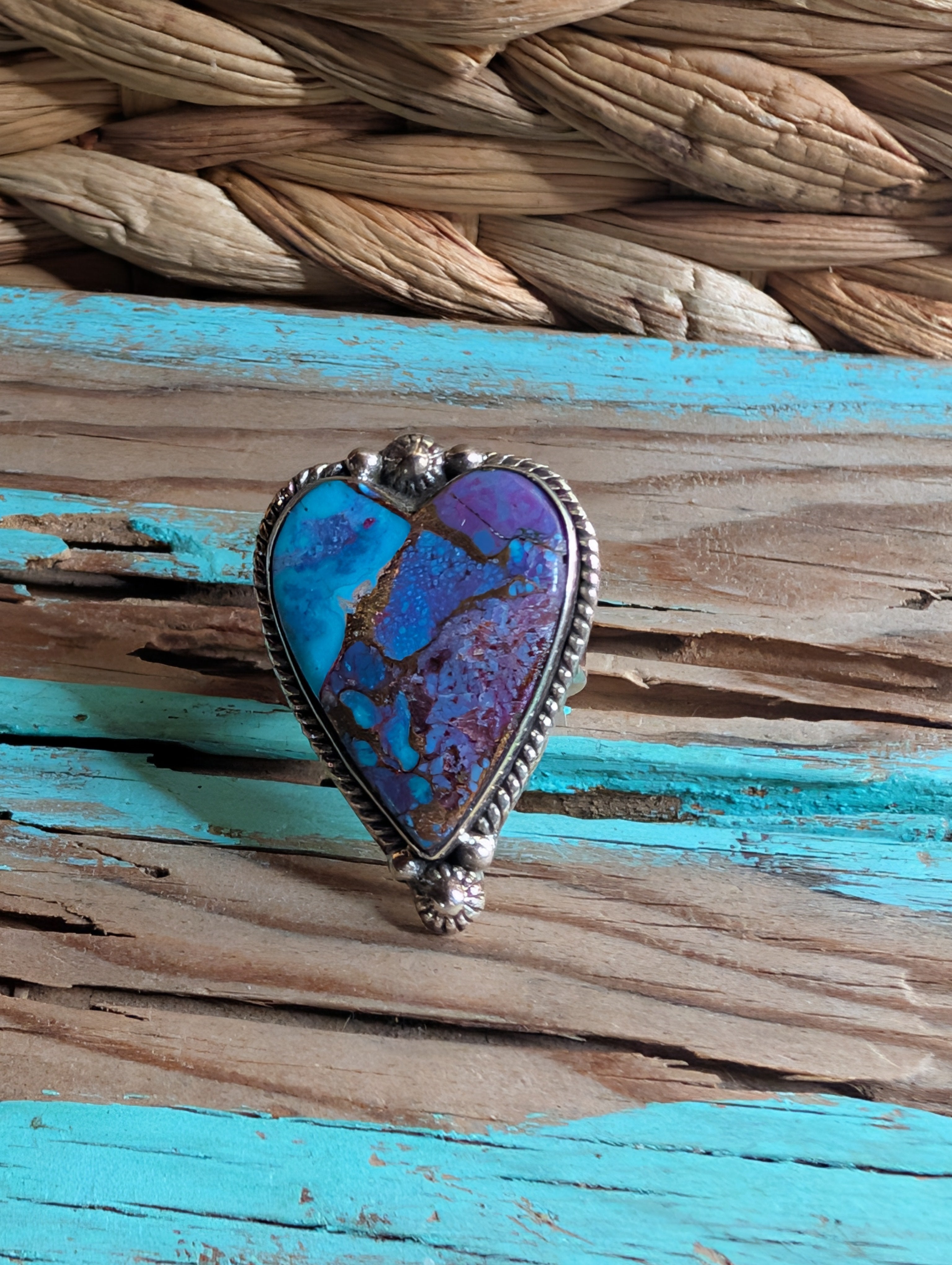 Purple Mojave Heart Shaped Sterling Silver Adjustable Ring