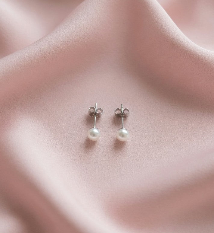 Timeless 4mm Sterling Silver White Ball Stud Earrings