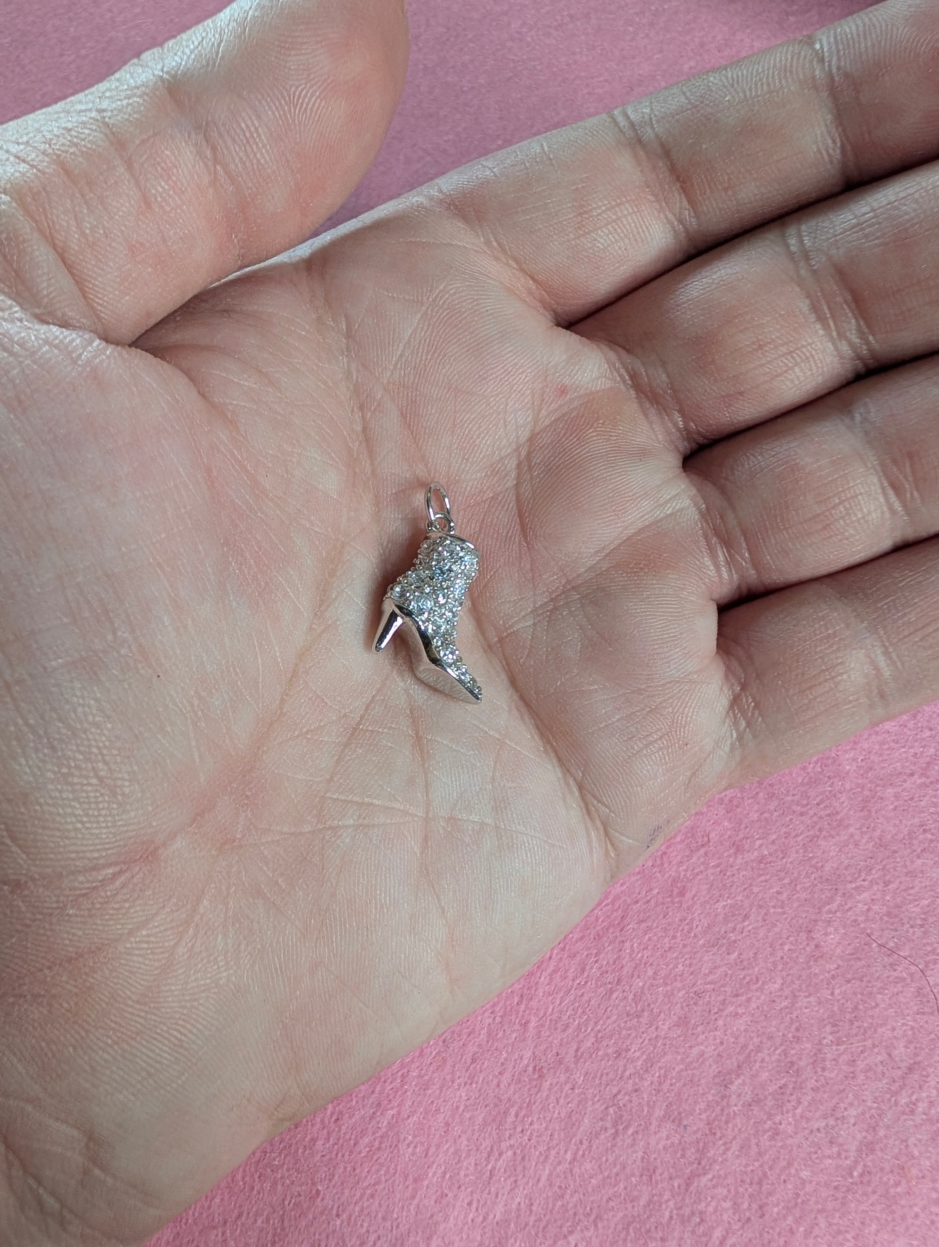 Sterling Silver Detailed CZ High Heel Cowboy Boot Charm