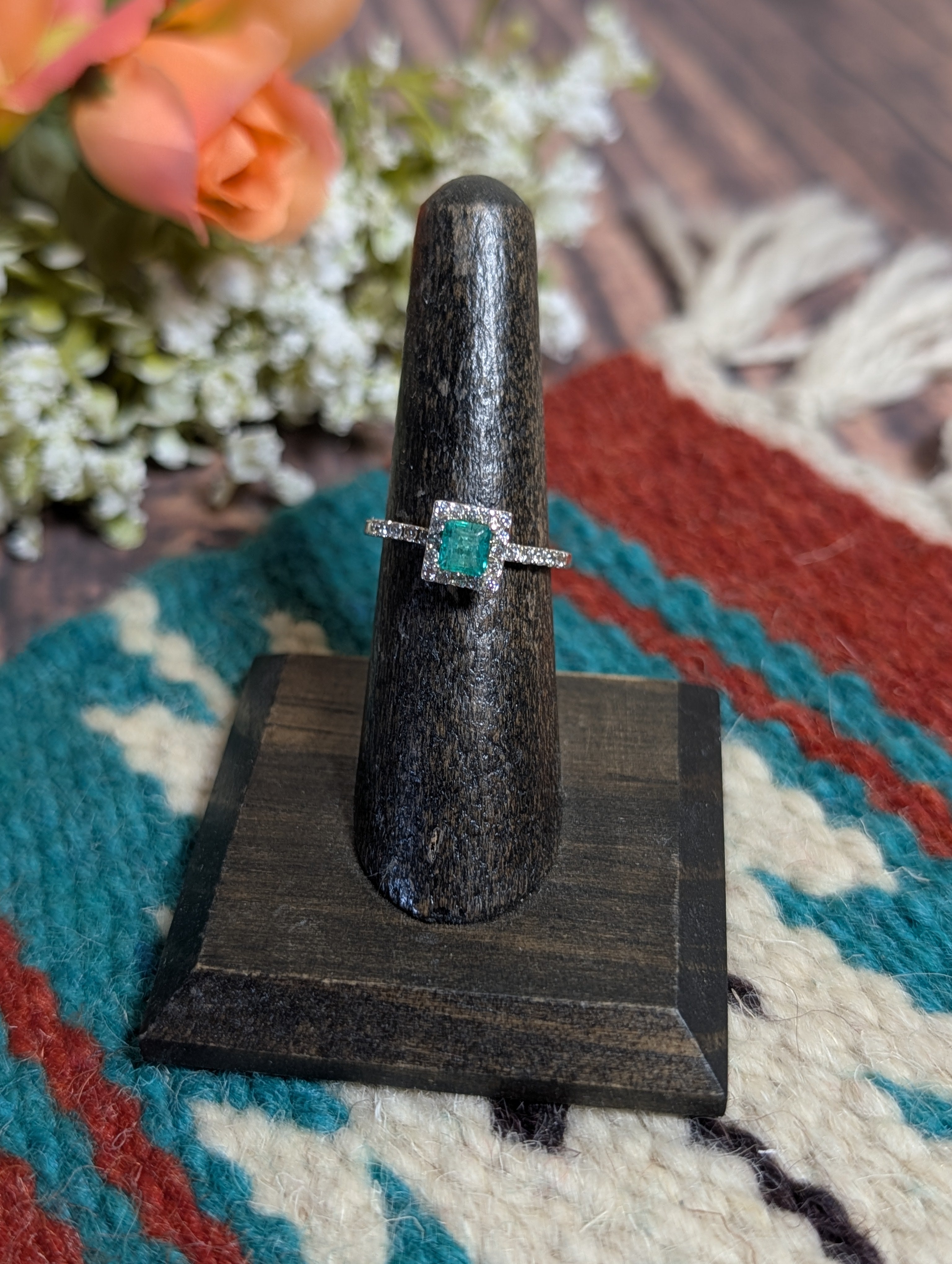 Emerald Ring Set in Sterling Silver set 5C Size 6.5
