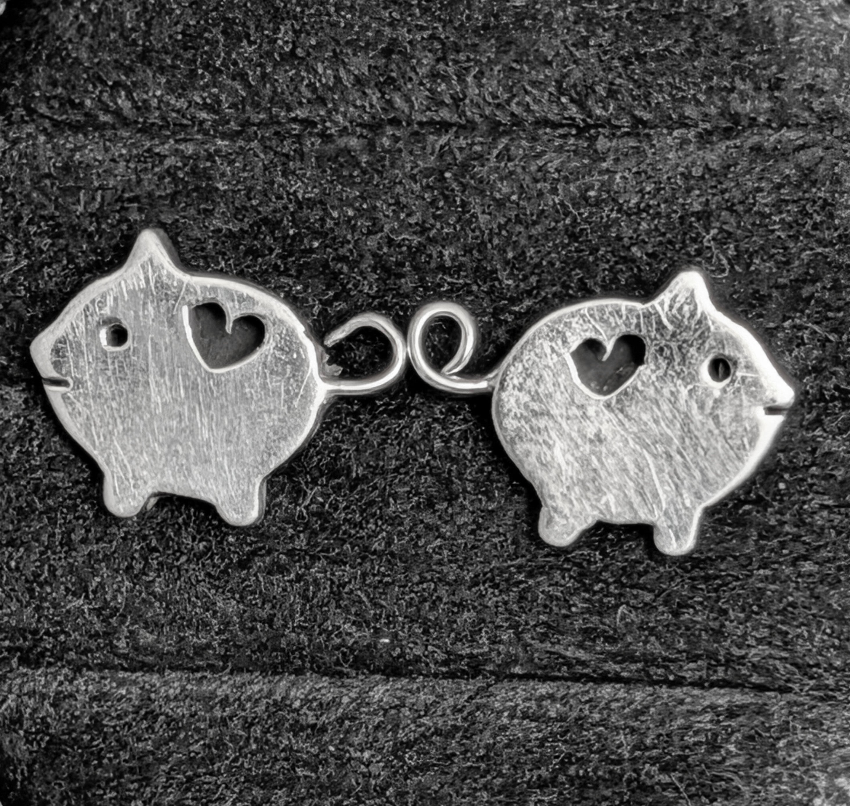 Pig & Heart Sterling Silver Stud Earrings