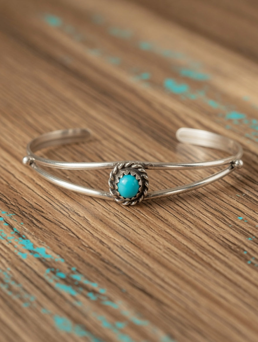 Handcrafted Sterling Silver Turquoise Kid's Cuff Bracelet