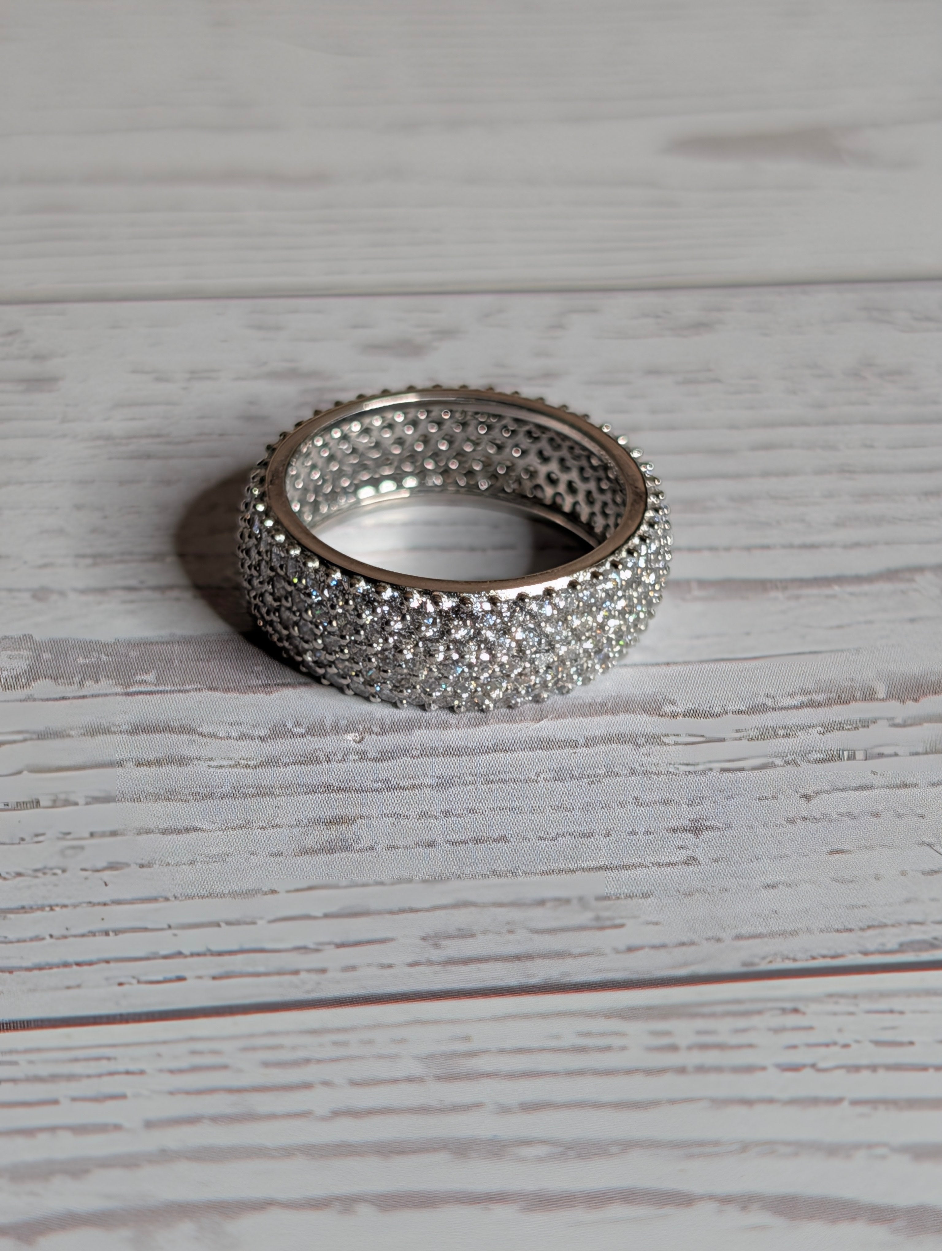 Sterling Silver CZ Fully Paved Stone Inlay Wide Band Ring Size 9.5