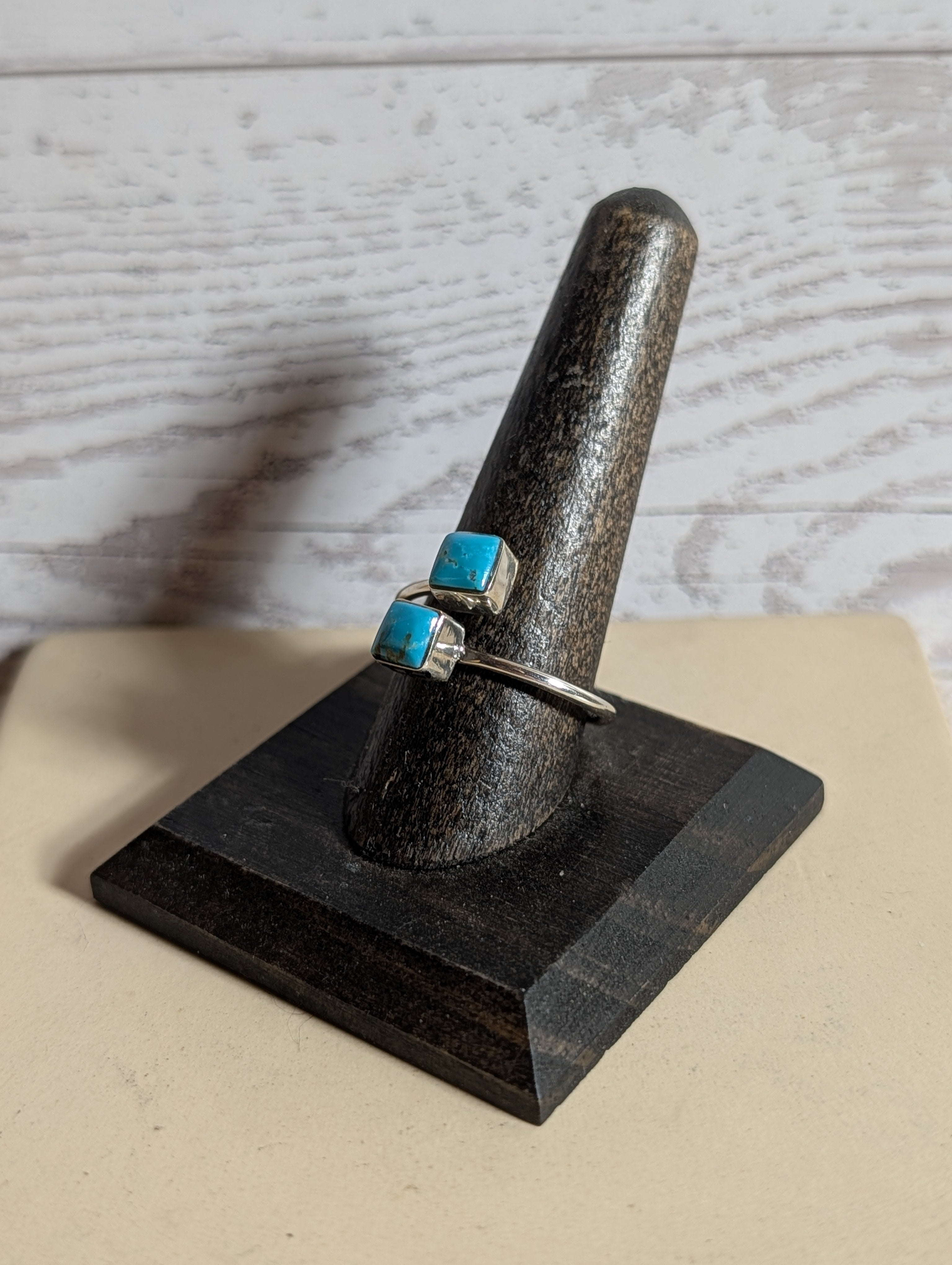 Wraparound Double Stone Turquoise Sterling Silver Adjustable Ring