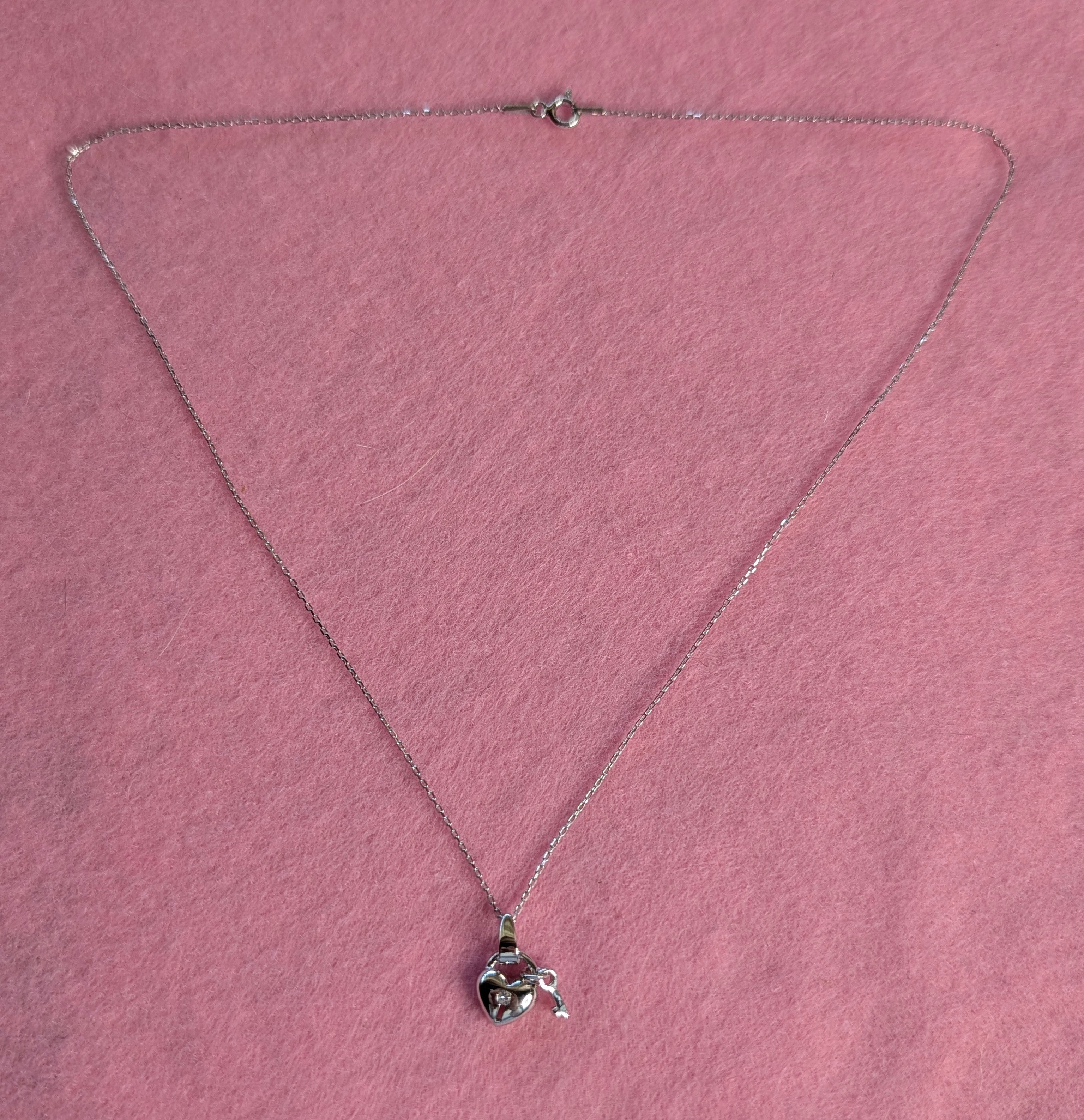 Sterling Silver Puffy Heart & Key Romantic Love Necklace