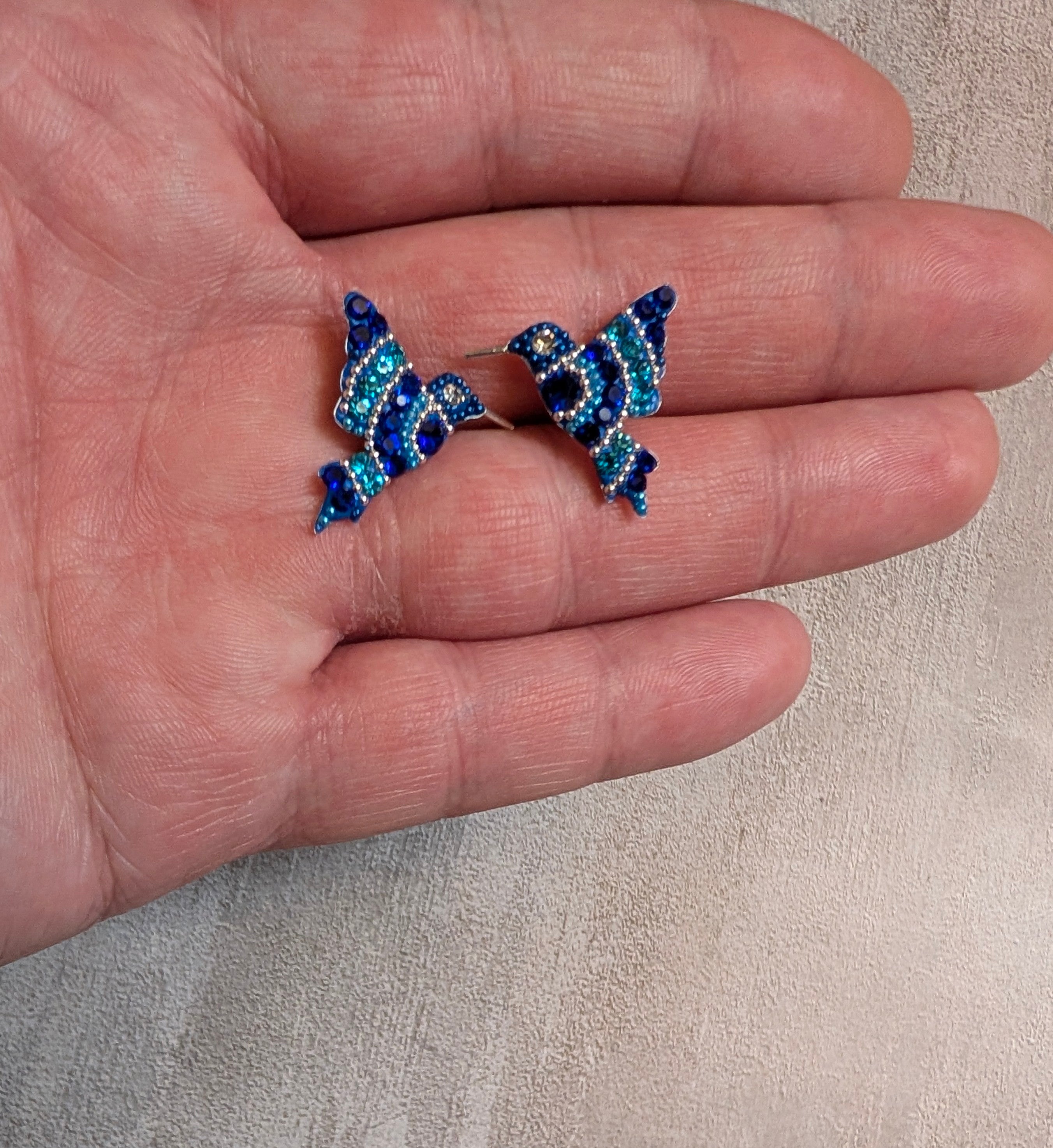 Hummingbird Blue Sterling Silver Stud Earrings