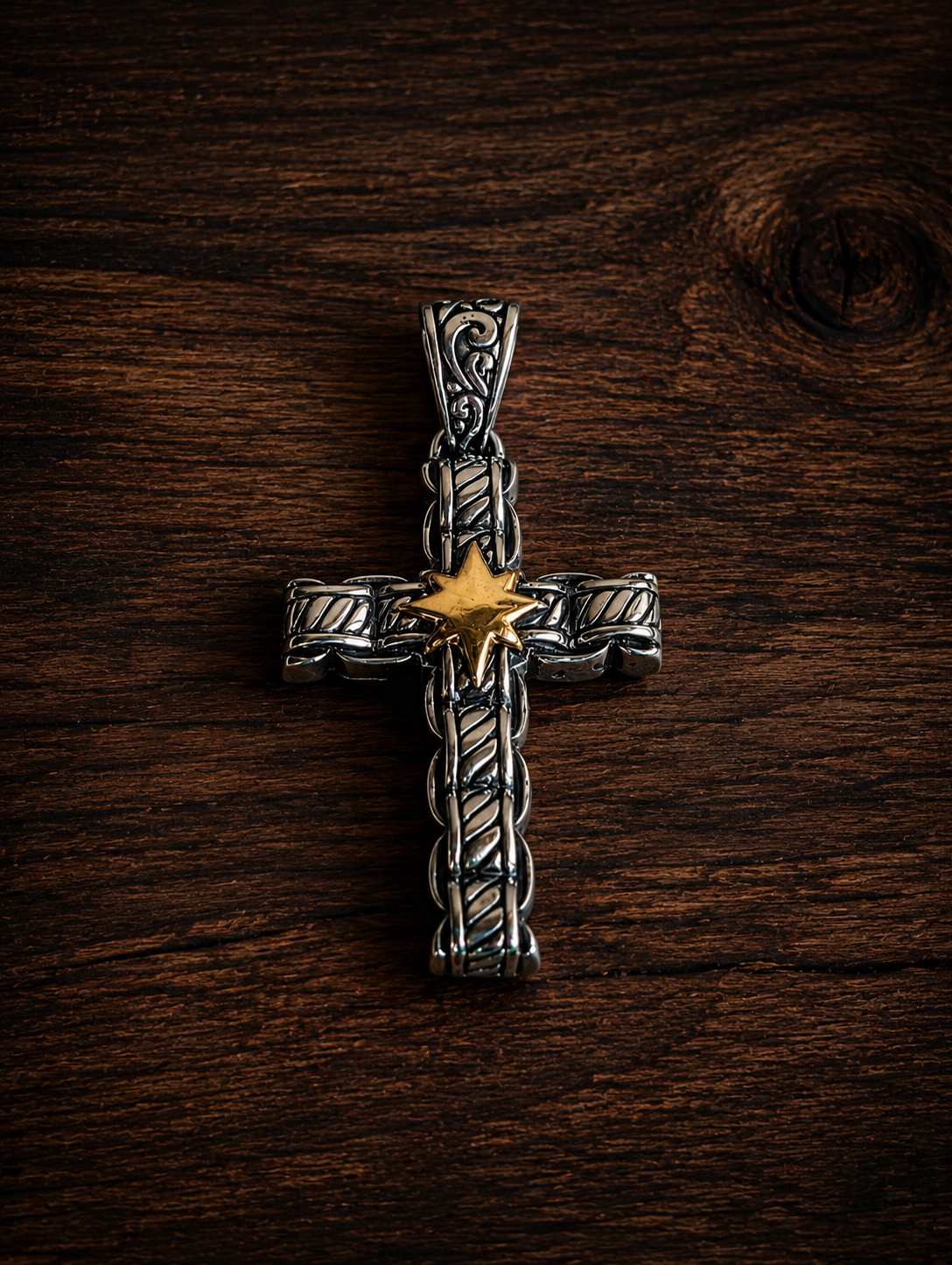 Handcrafted Exquisite Sterling Silver Cross Pendant With 18k Gold Accents