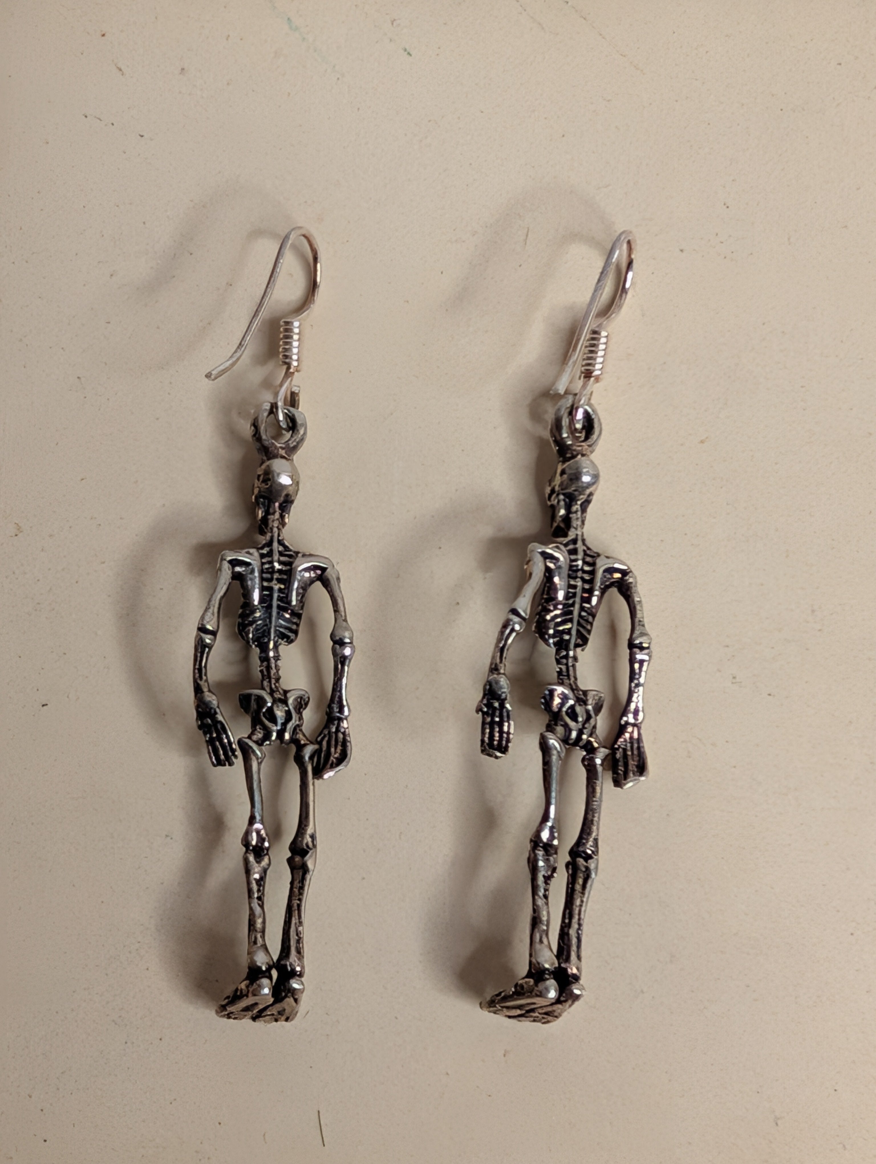 Sterling Silver Halloween Gothic Skeleton Earrings On Hook