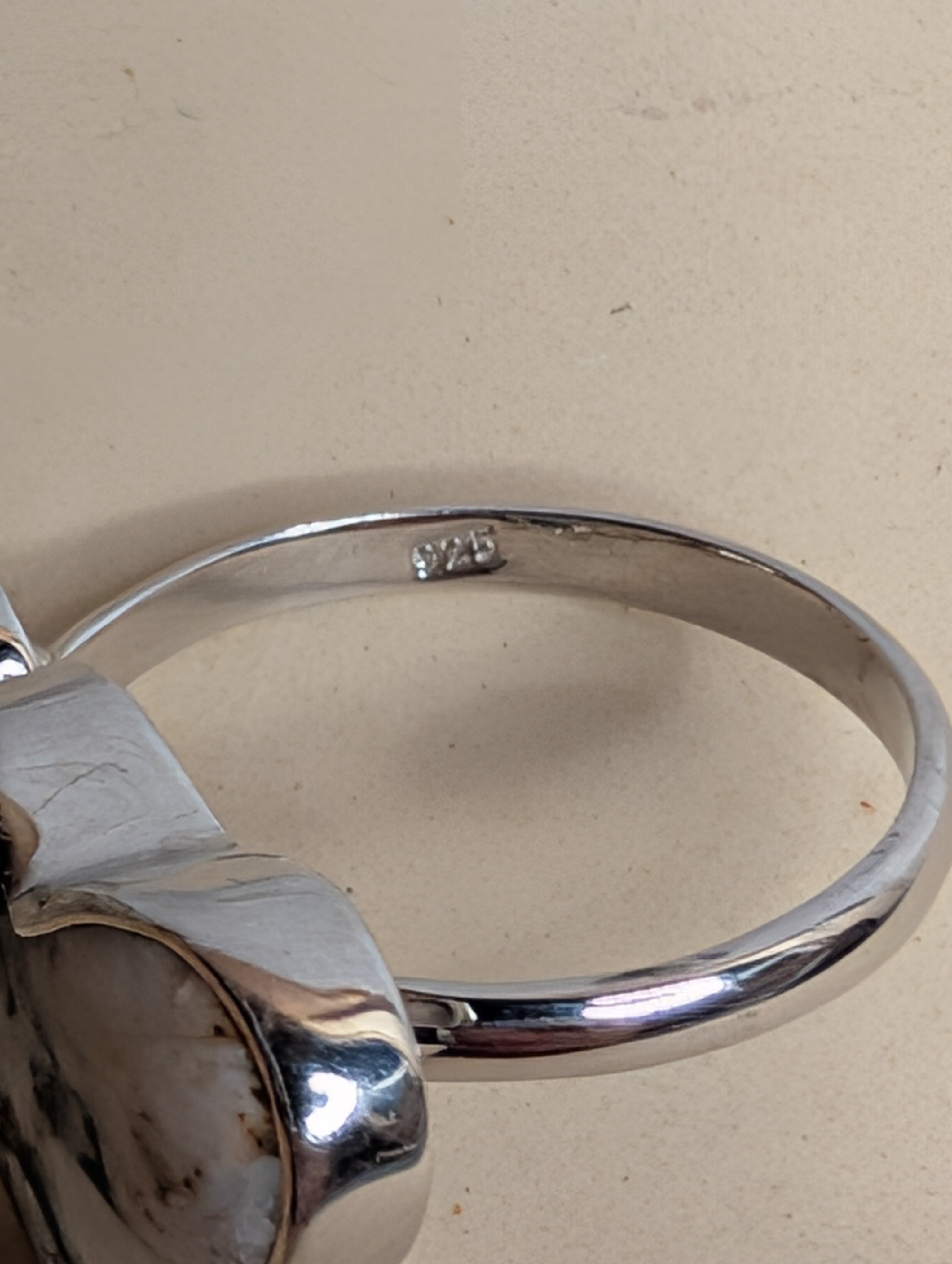 White Buffalo Heart & Circle Shaped Black Onyx Sterling Silver Adjustable Ring