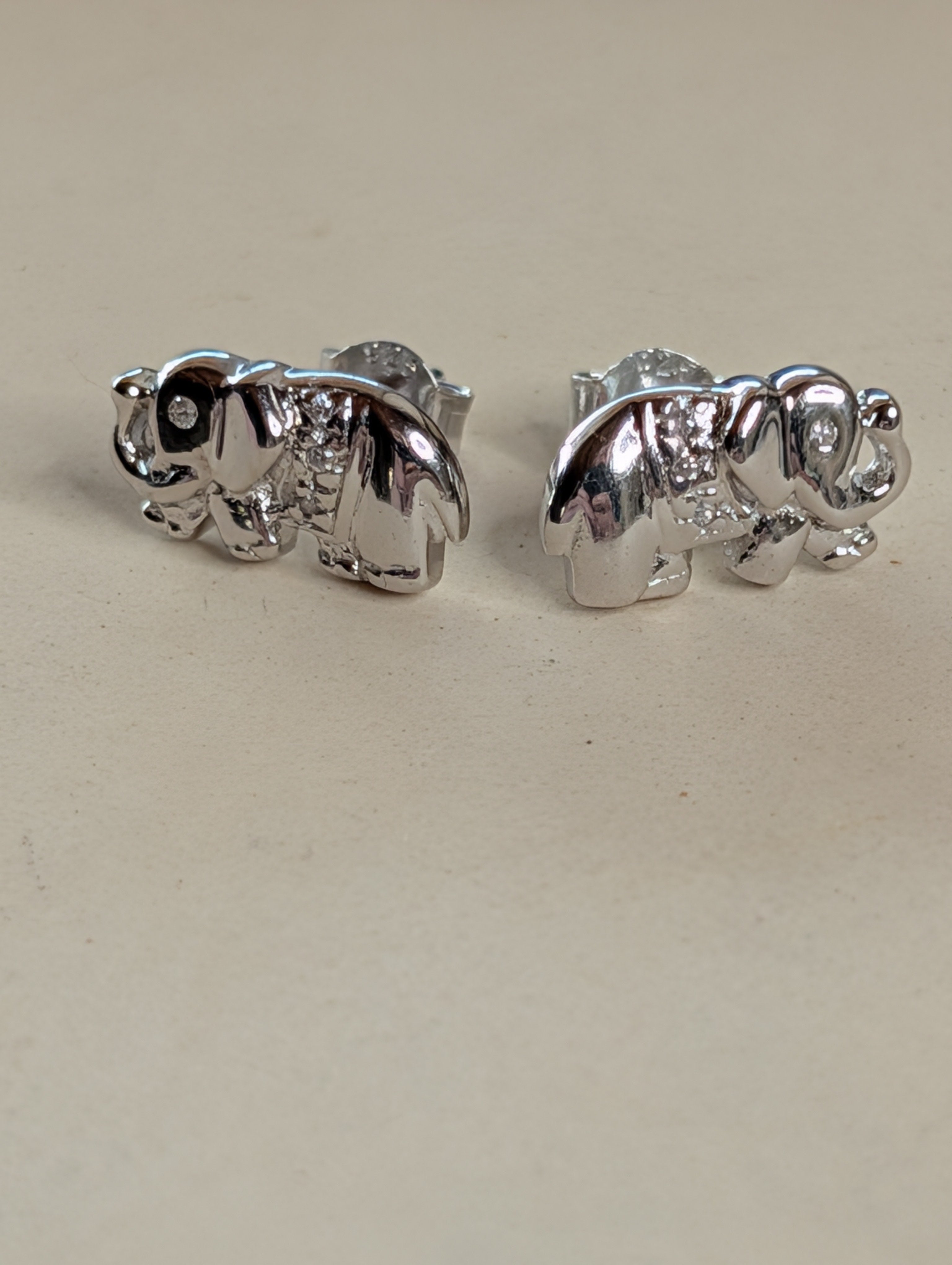 Sterling Silver Elephant Stud Earrings