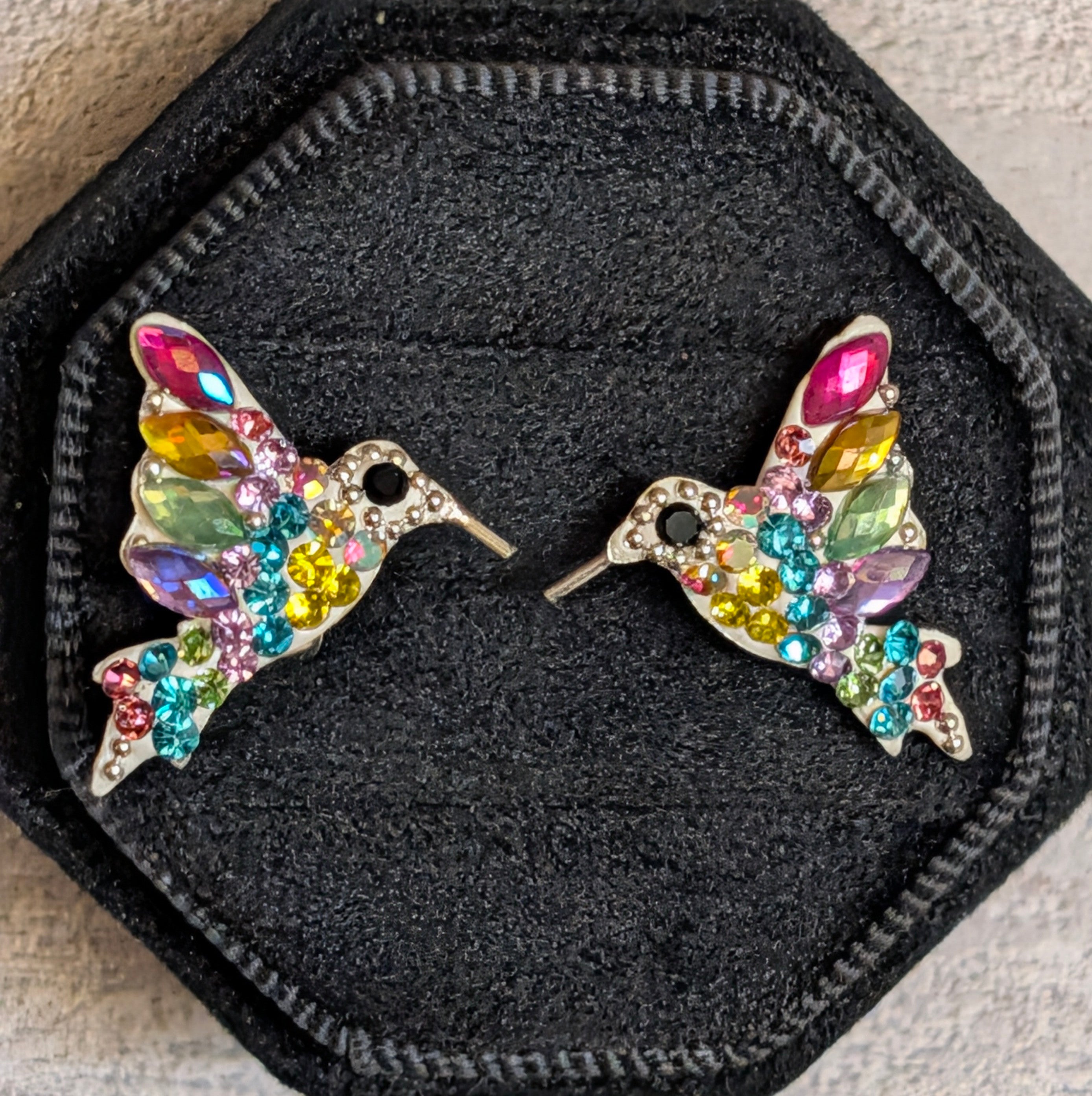 Hummingbird Multi-Color Sterling Silver Stud Earrings