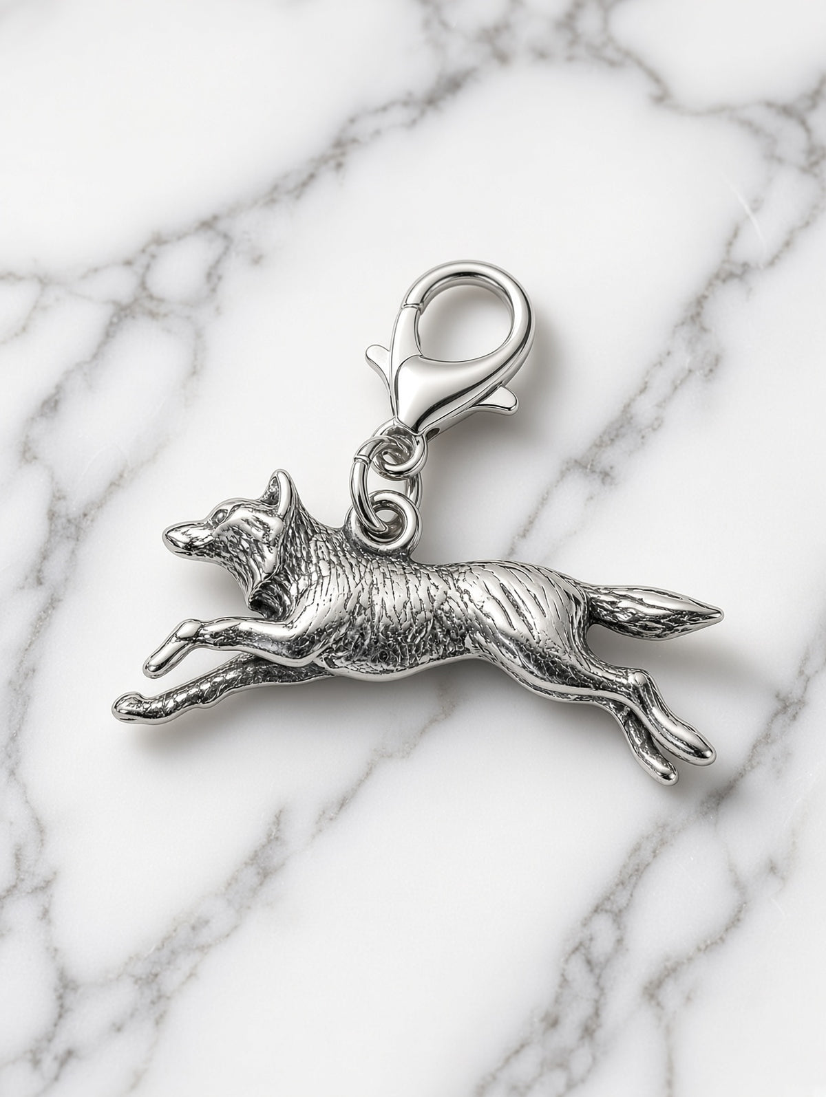 Handcrafted Running Wolf Charm Sterling Silver