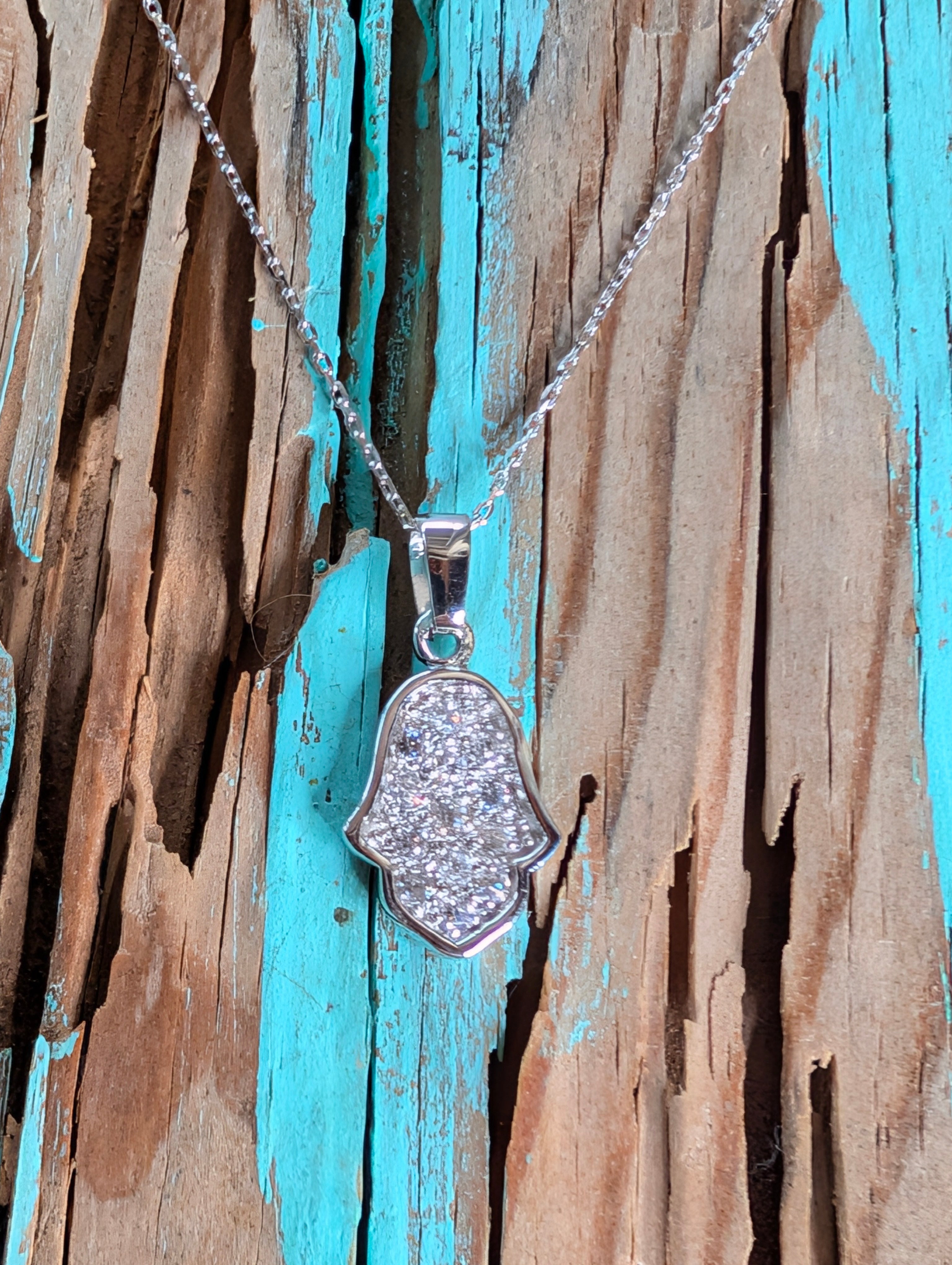 Sterling Silver CZ Protective Hamsa Hand Necklace