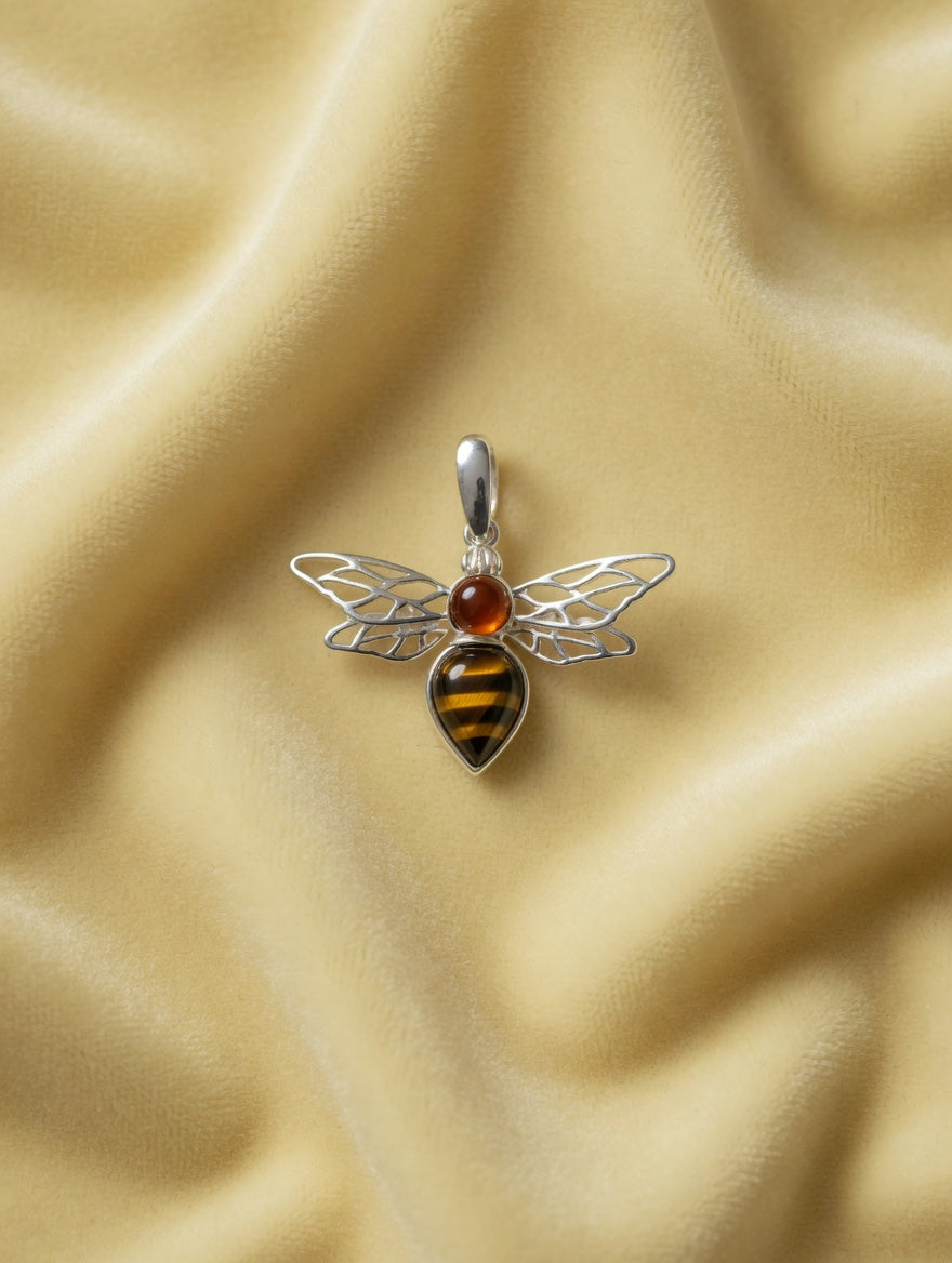 Sterling Silver Handmade Amber Bee Pendant