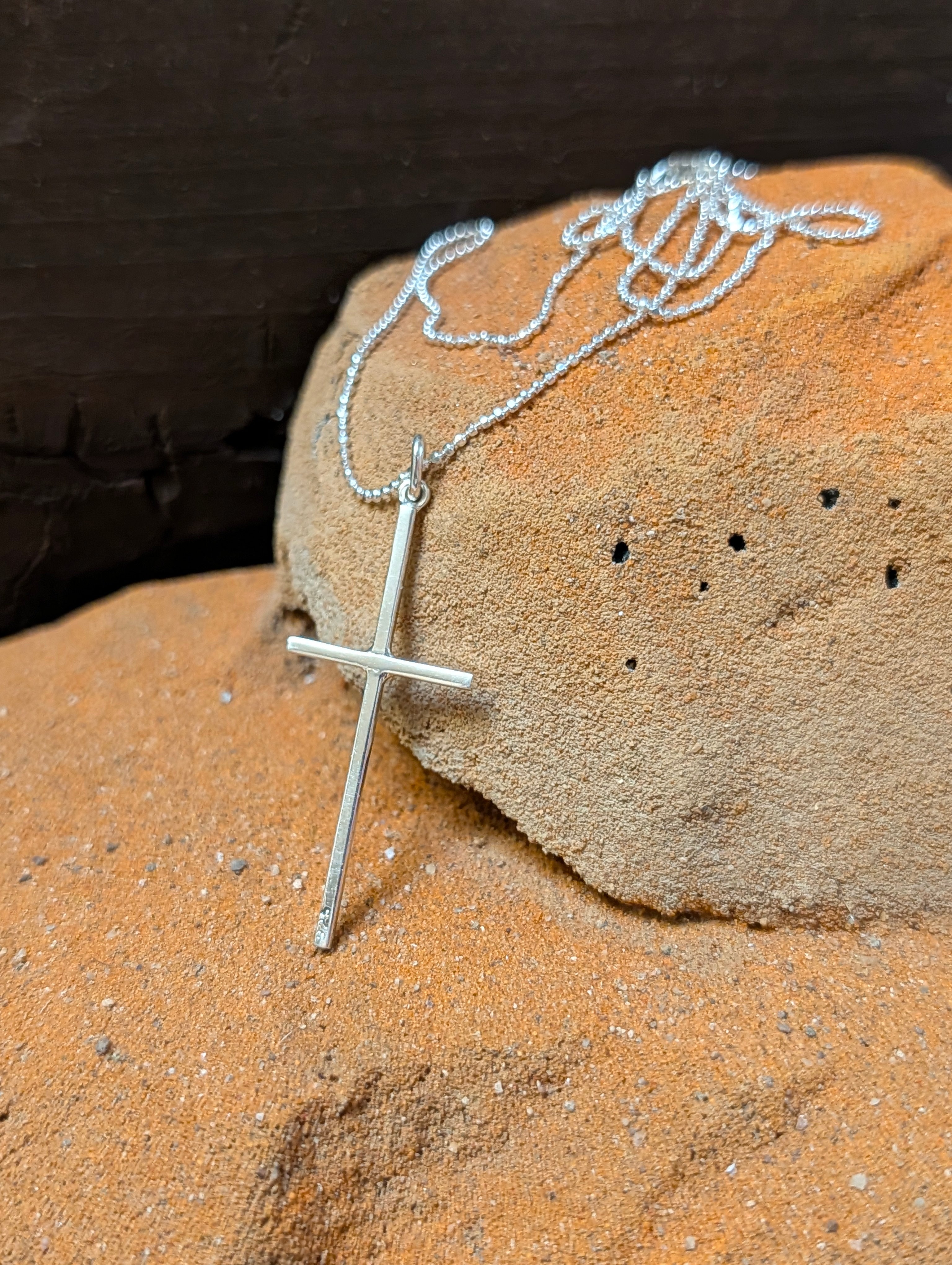 Sterling Silver Large & Slim Simple Cross Necklace