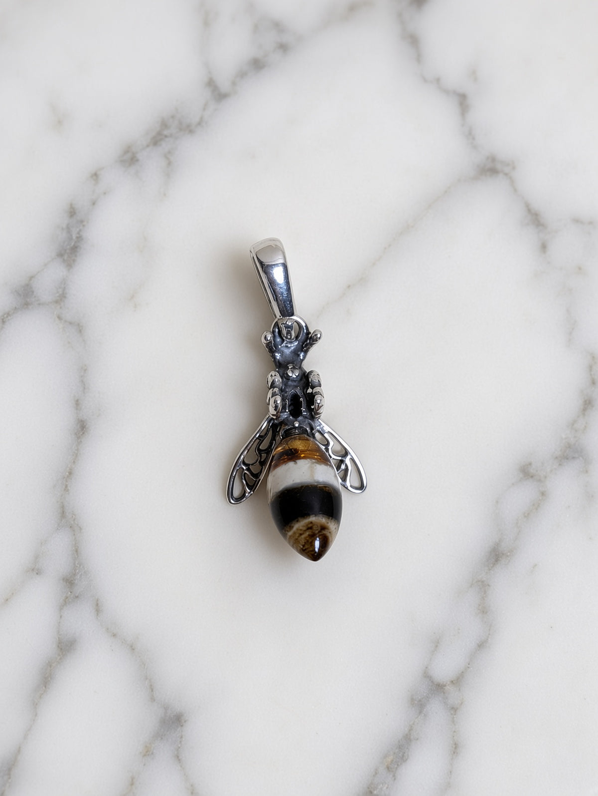 Handmade Bee Honey Cognac Cabochon & Sterling Silver Pendant Variant B01