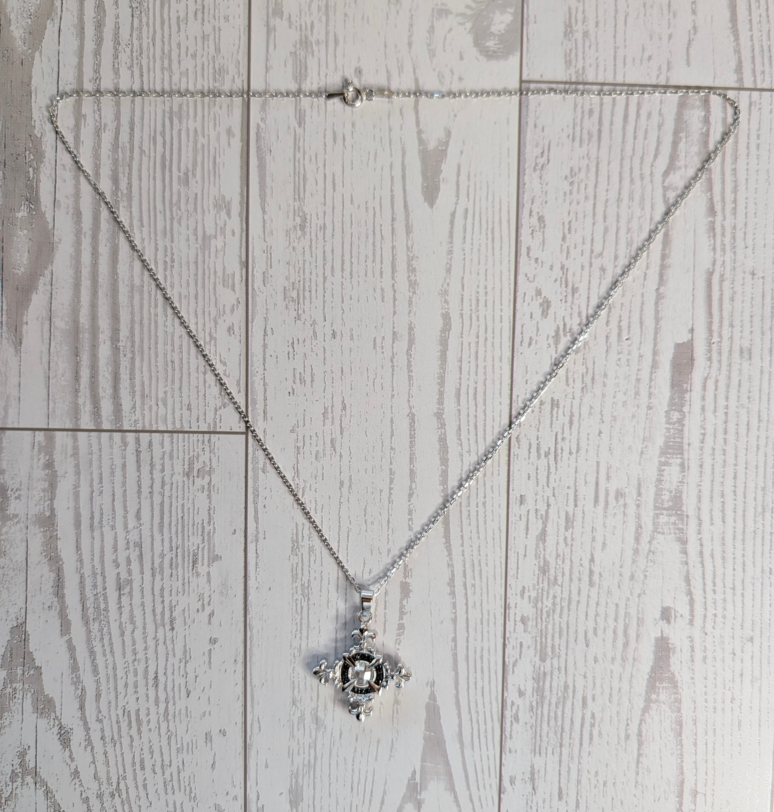 Sterling Silver Gothic Style Filigree CZ Cross Necklace