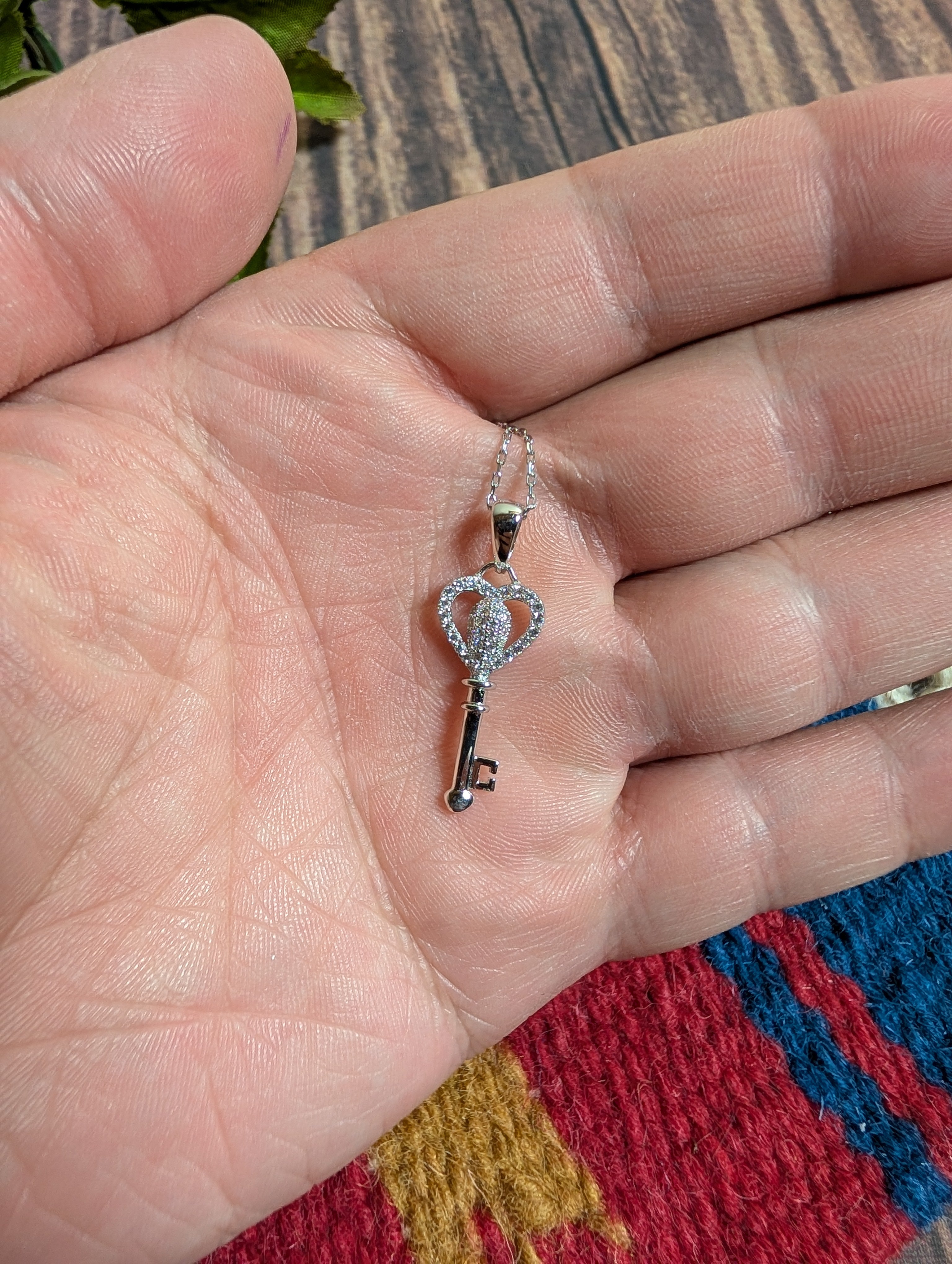 CZ Heart Shaped Key Pendant On Sterling Silver Necklace
