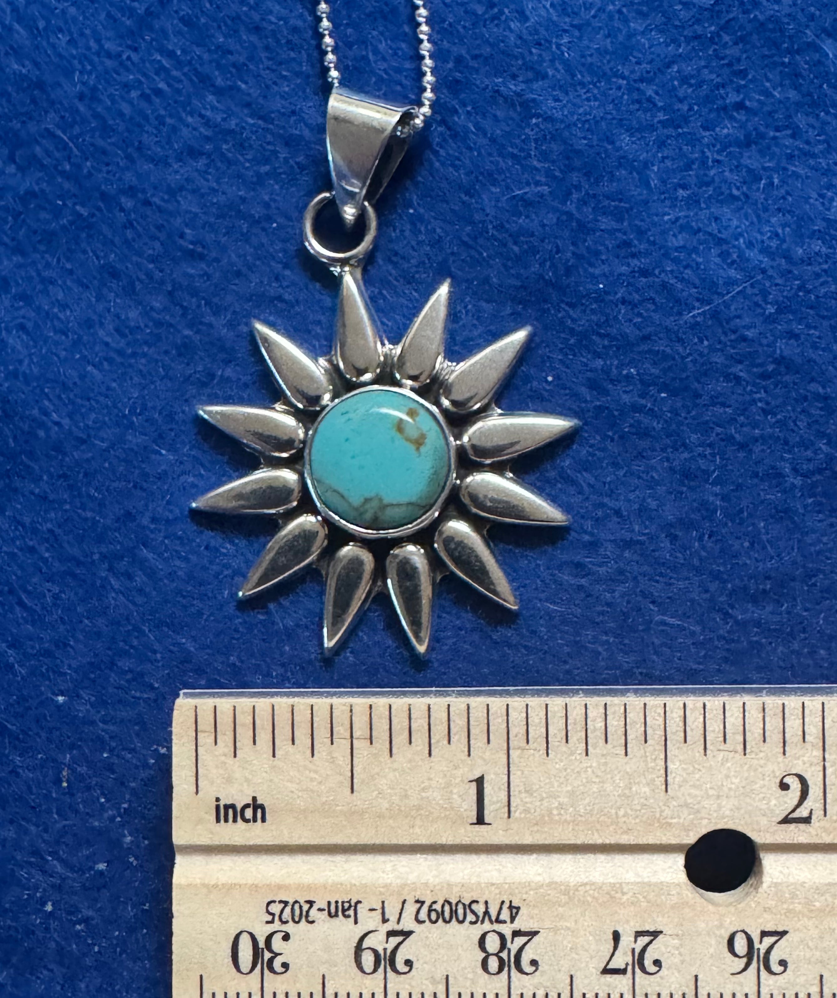 Turquoise Mini Sunburst Flower Pendant & Sterling Silver Necklace