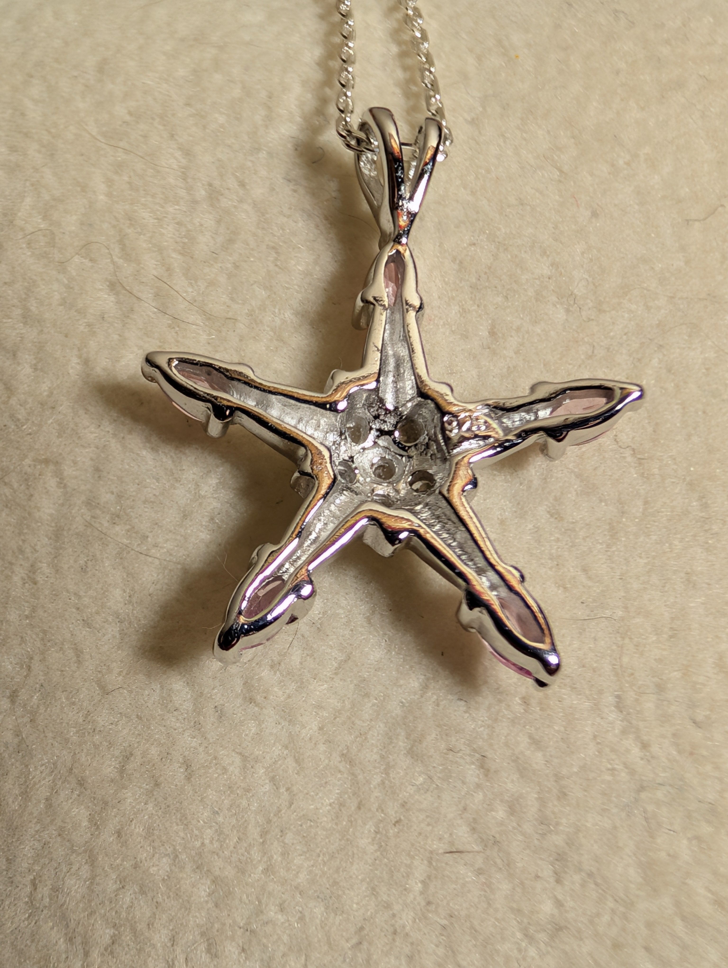 Pink Sapphire Gemstone CZ Star Shaped Sterling Silver Necklace