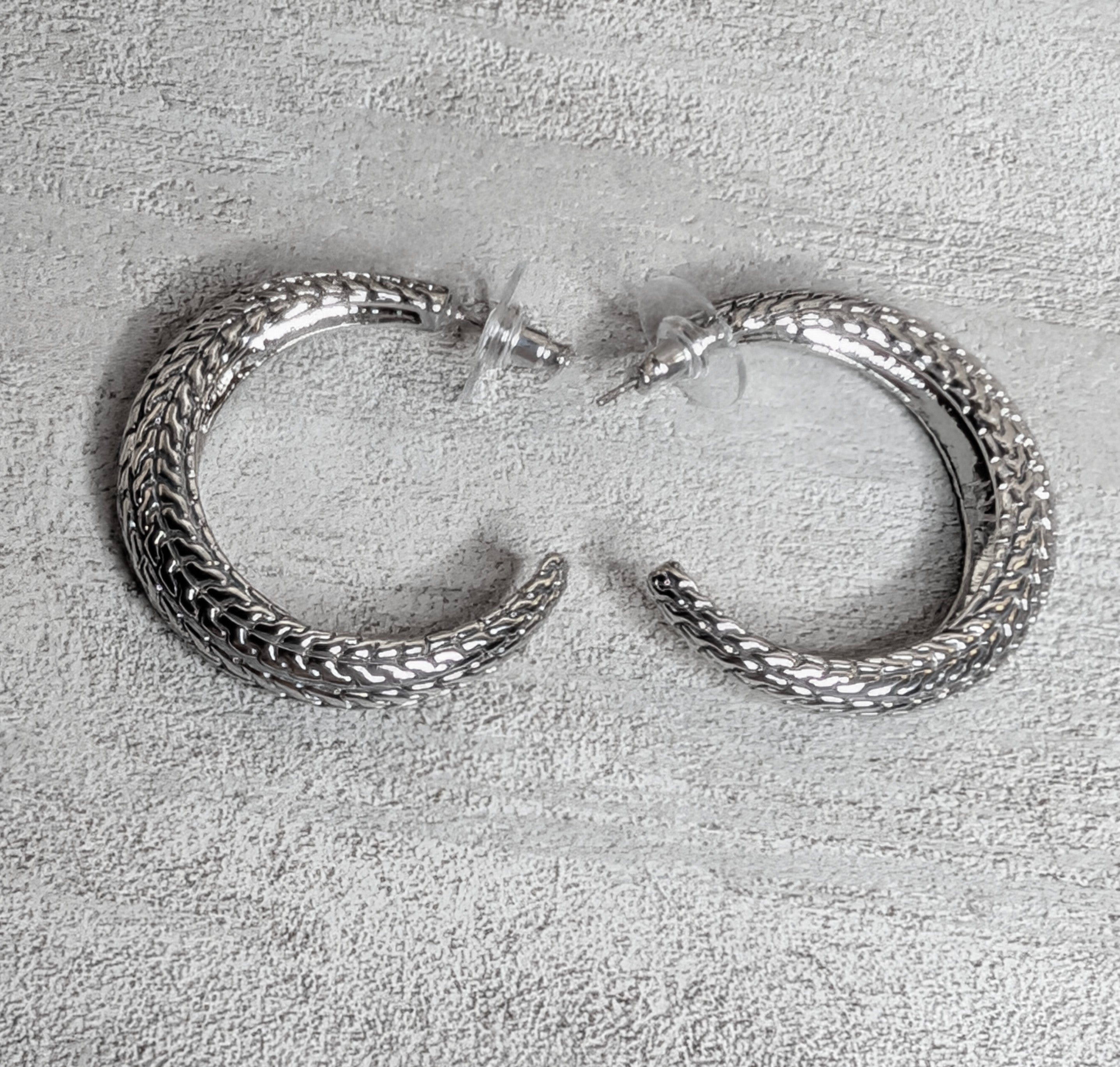 Large Braided Silver Plated Hoop Earrings