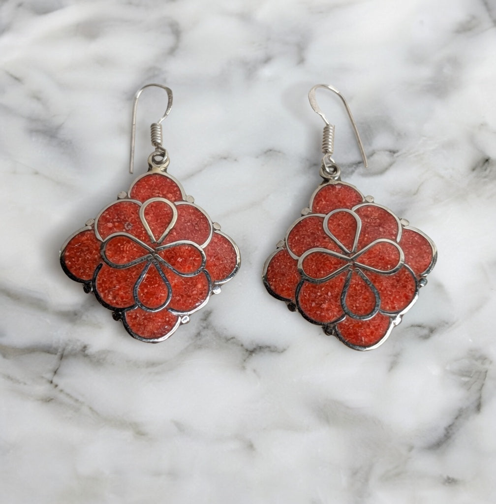 Coral Rhombus Shaped Drop Earrings