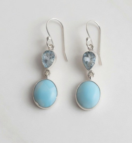 Larimar & Blue Topaz Two Stone Sterling Silver Dangle Earrings