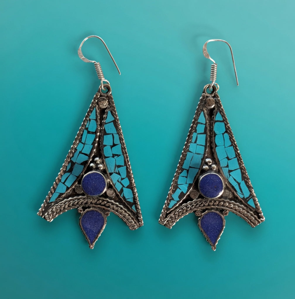 Turquoise Mosaic & Lapis Drop Earrings