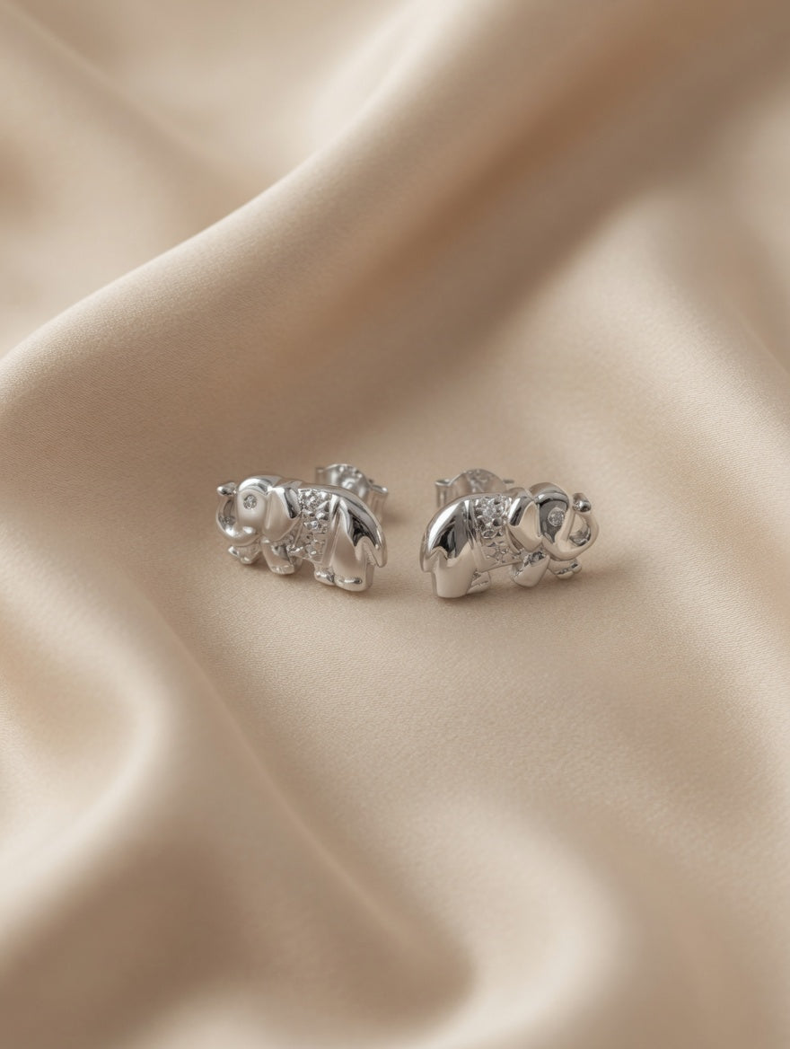 Sterling Silver Elephant Stud Earrings